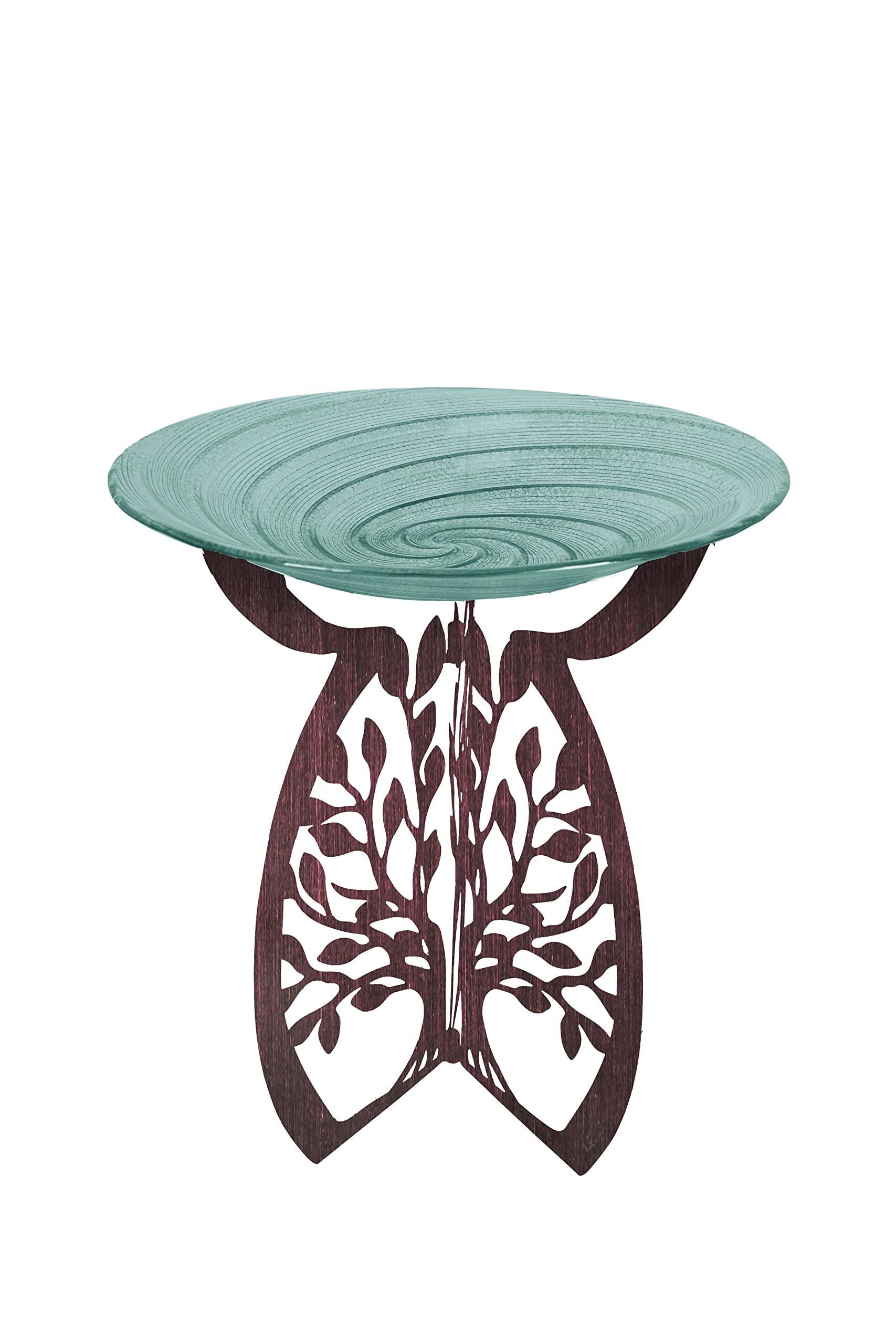 Evergreen Laser Cut Bird Bath Stand with Glass Embossed Bird Bath Set - Tree of Life Design for Garden Decor & Outdoor Bird Watching