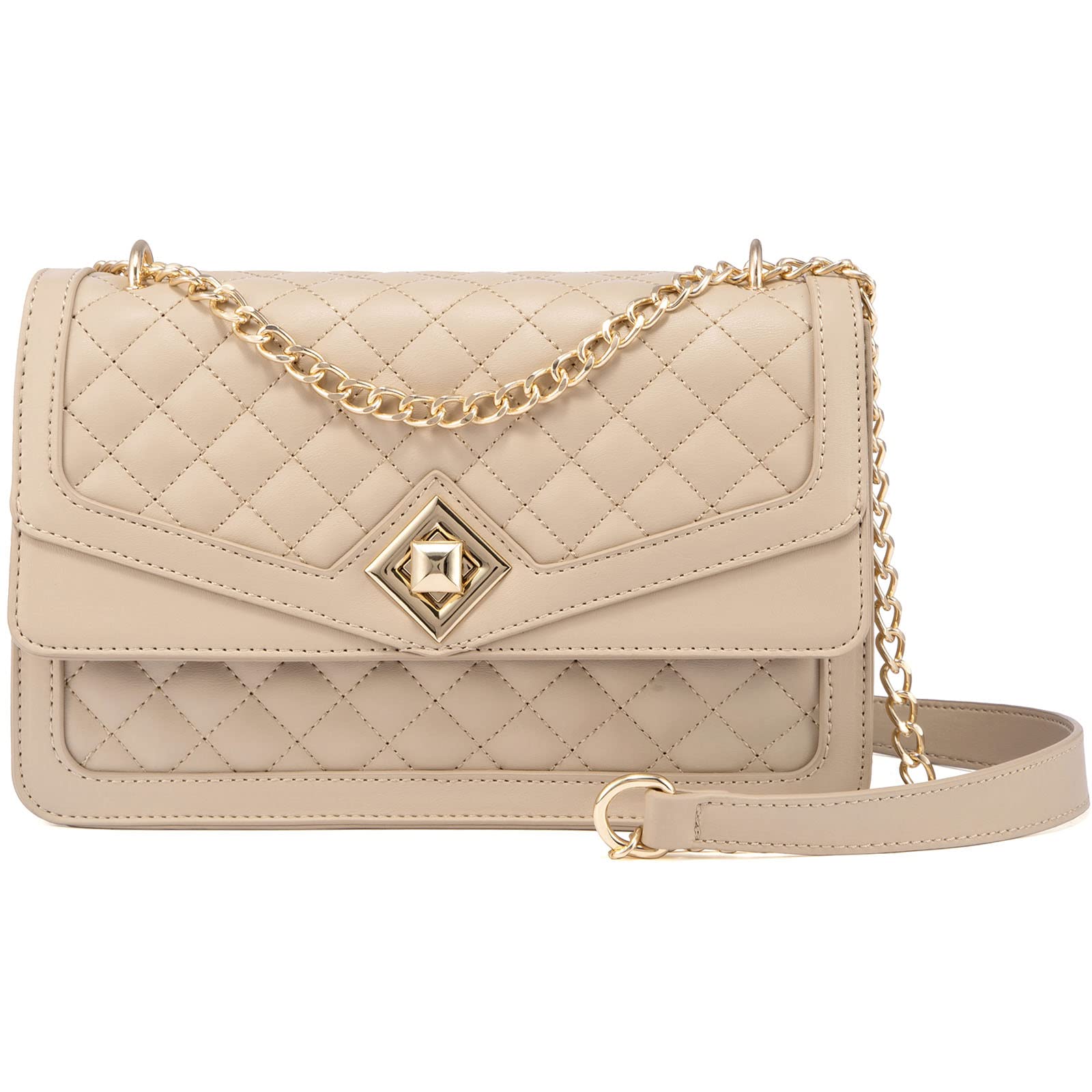 LOVEVOOK Women's Leather Quilted Crossbody Bag with Chain Strap - Stylish Clutch Satchel Purse for Evening, Party & Daily Use | Trendy Shoulder Bag for Ladies