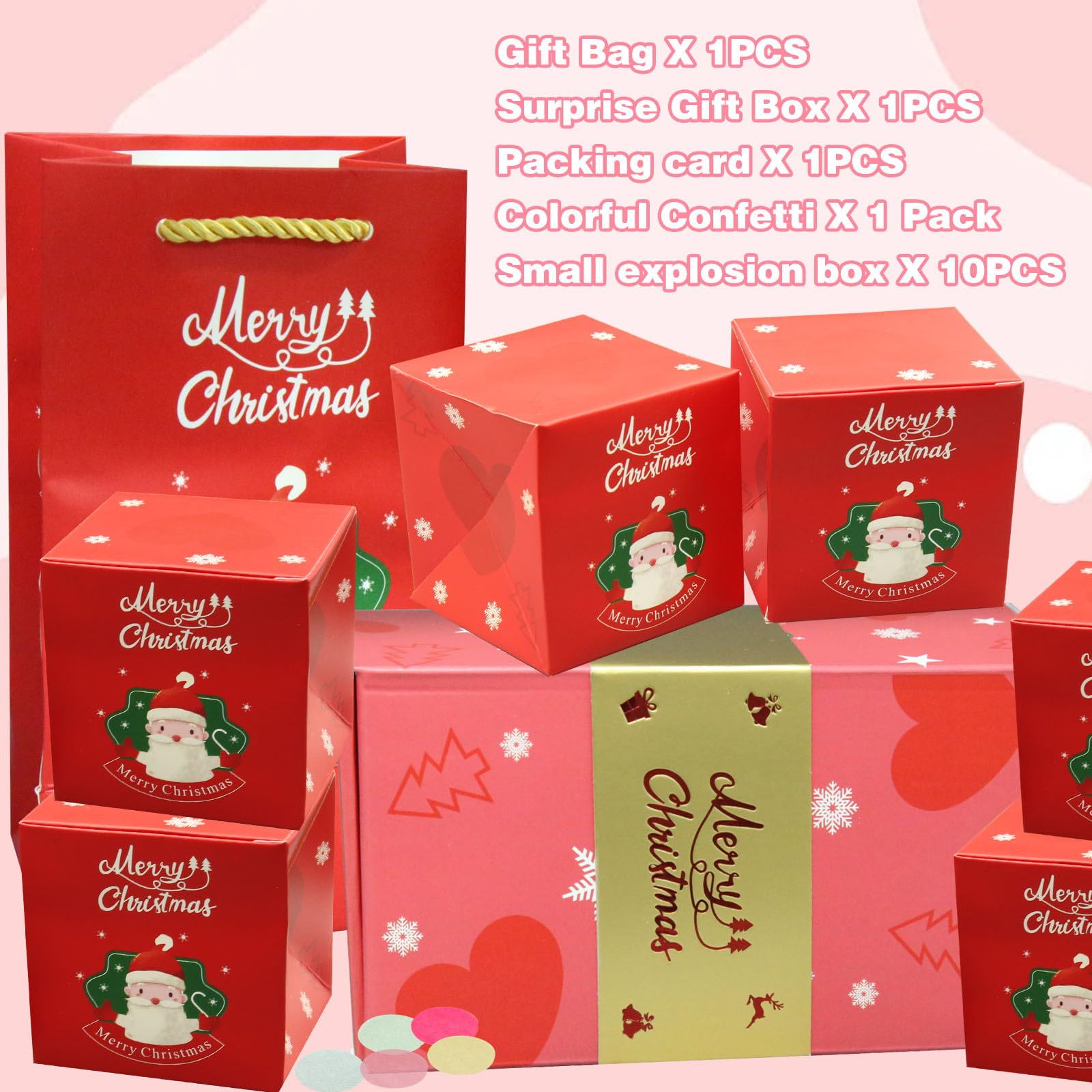 Explosion Gift Box for Money - Christmas Surprise Box with Confetti & Cash - 10 Red Bouncing Gift Boxes for Birthdays, Holidays & Special Occasions