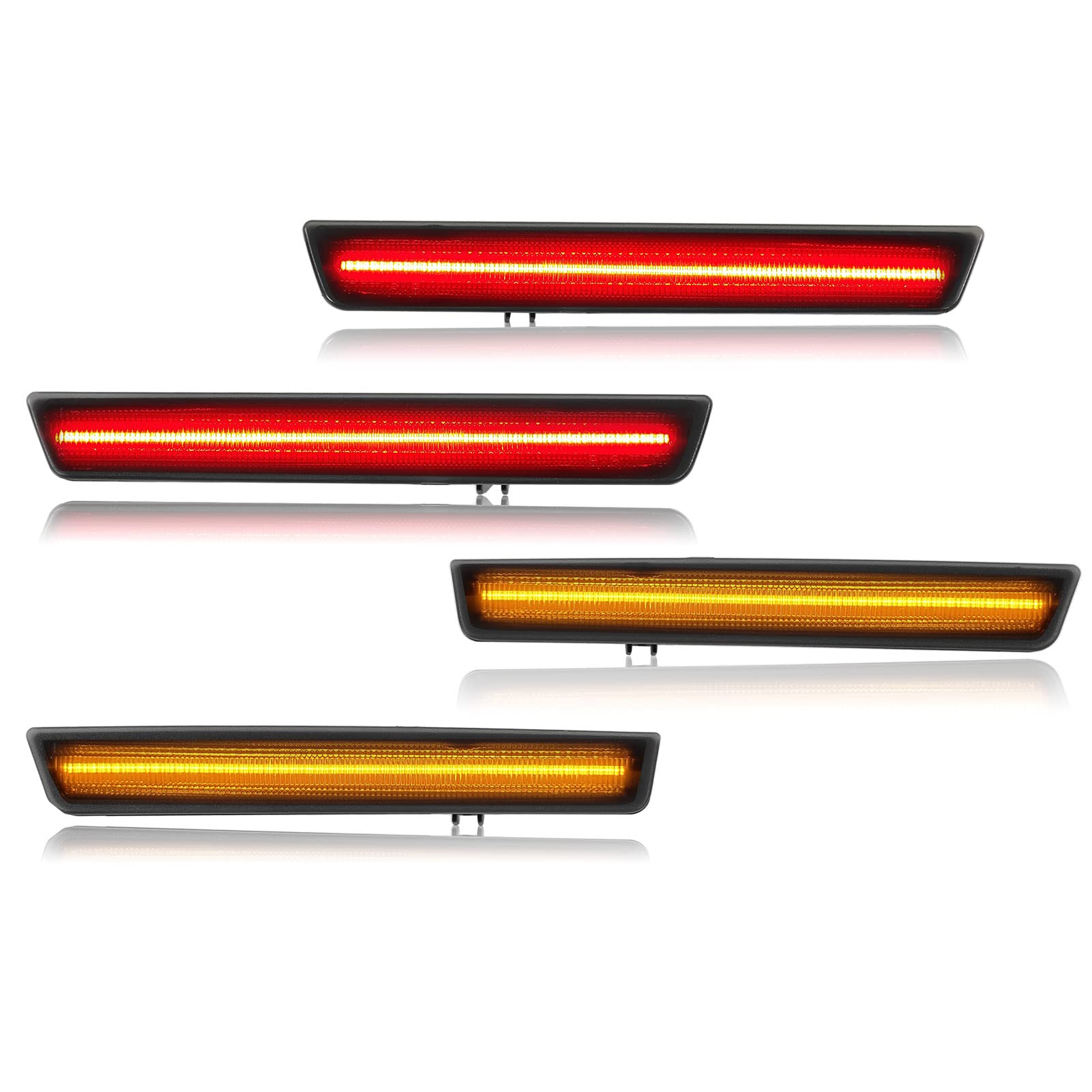 Smoky Lens Red & Amber Side Marker Lights - Front & Rear Bumper IP67 Waterproof LED Indicator for Dodge Challenger 2015-2021 | Perfect for Night Driving & Car Customization
