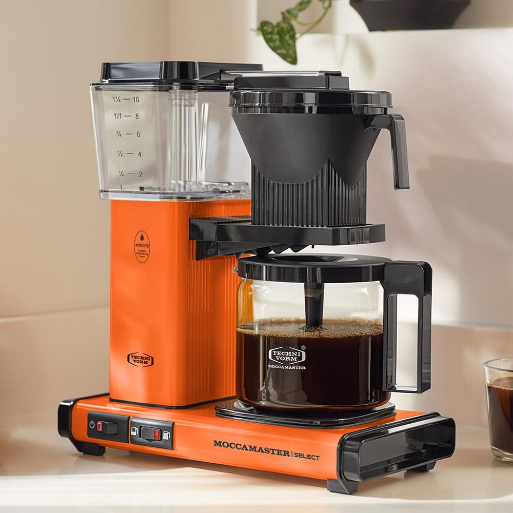 Moccamaster KBG Select Coffee Maker - 1.25L Filter Drip Coffee Machine in Orange | Perfect for Home, Office & Restaurant Use