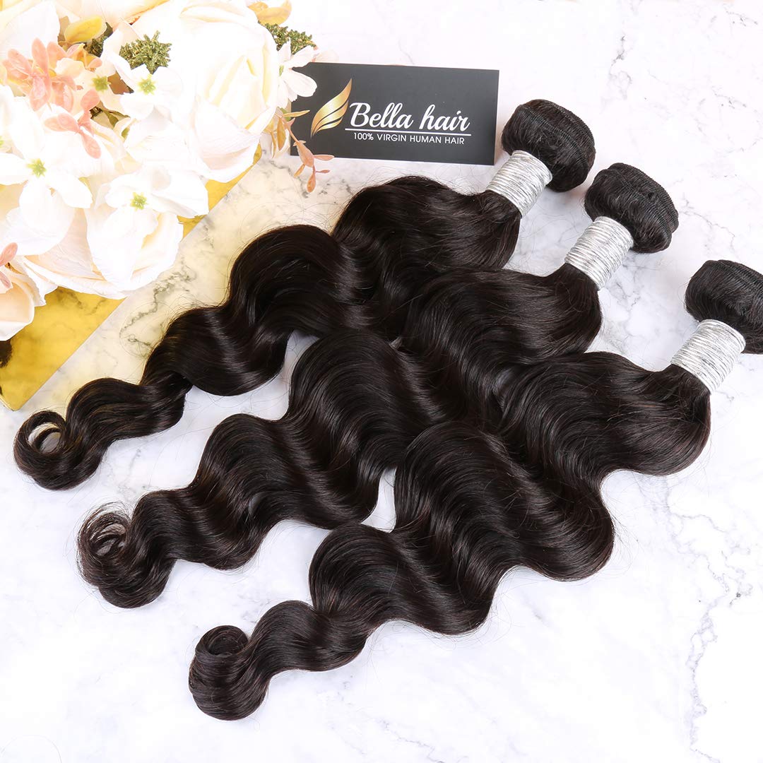 Bella Hair 100% Human Virgin Hair Weave - 3 Bundles Deep Wave Loose Wave Hair Extensions 12-30 Inch Natural Black Color for African American Women | Perfect for Daily Styling, Special Occasions & Protective Hairstyles