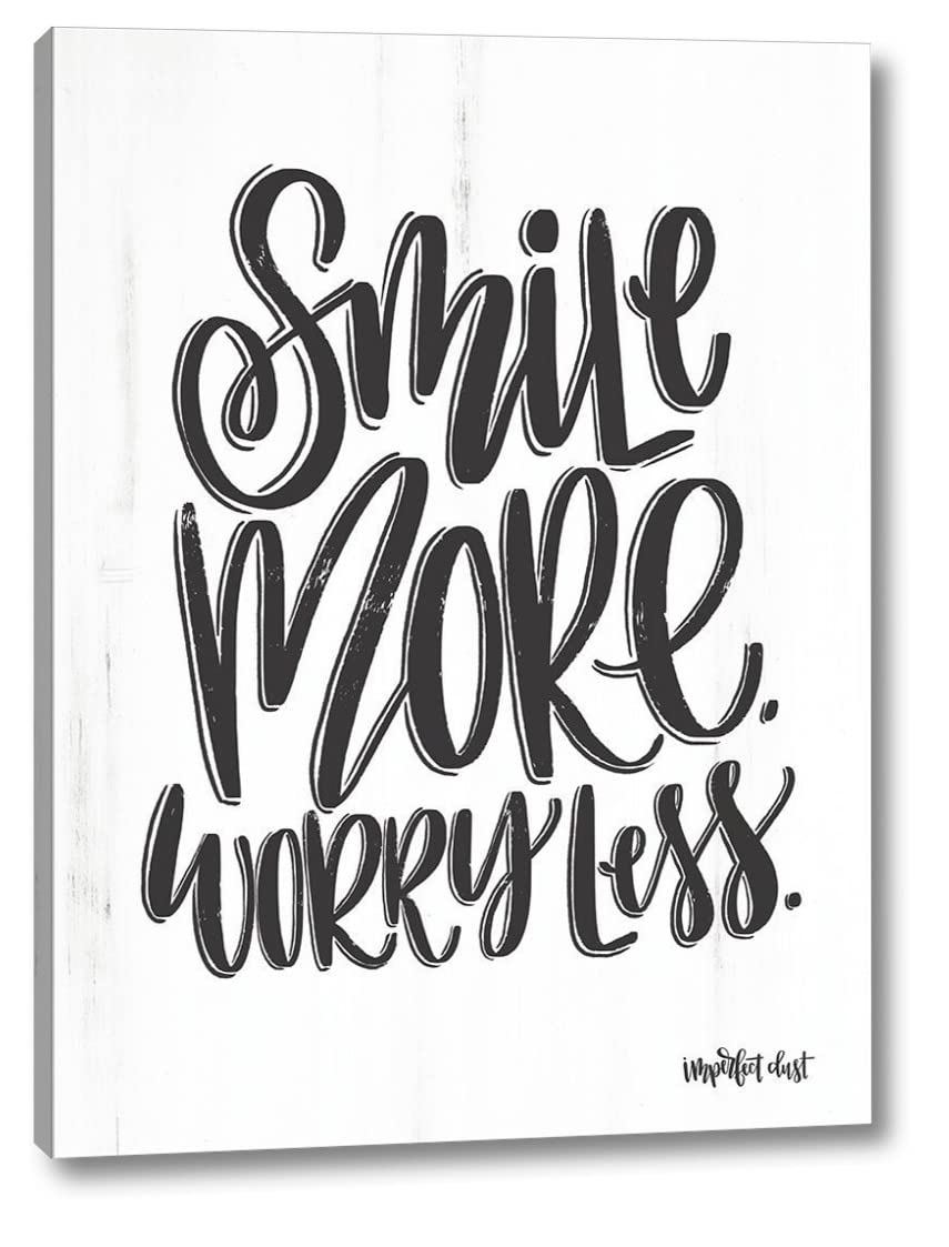 Smile More Worry Less by Imperfect Dust - 23x30 Inch Inspirational Canvas Wall Art Print - Gallery Wrapped Ready to Hang - Perfect for Living Room, Bedroom & Office Decor