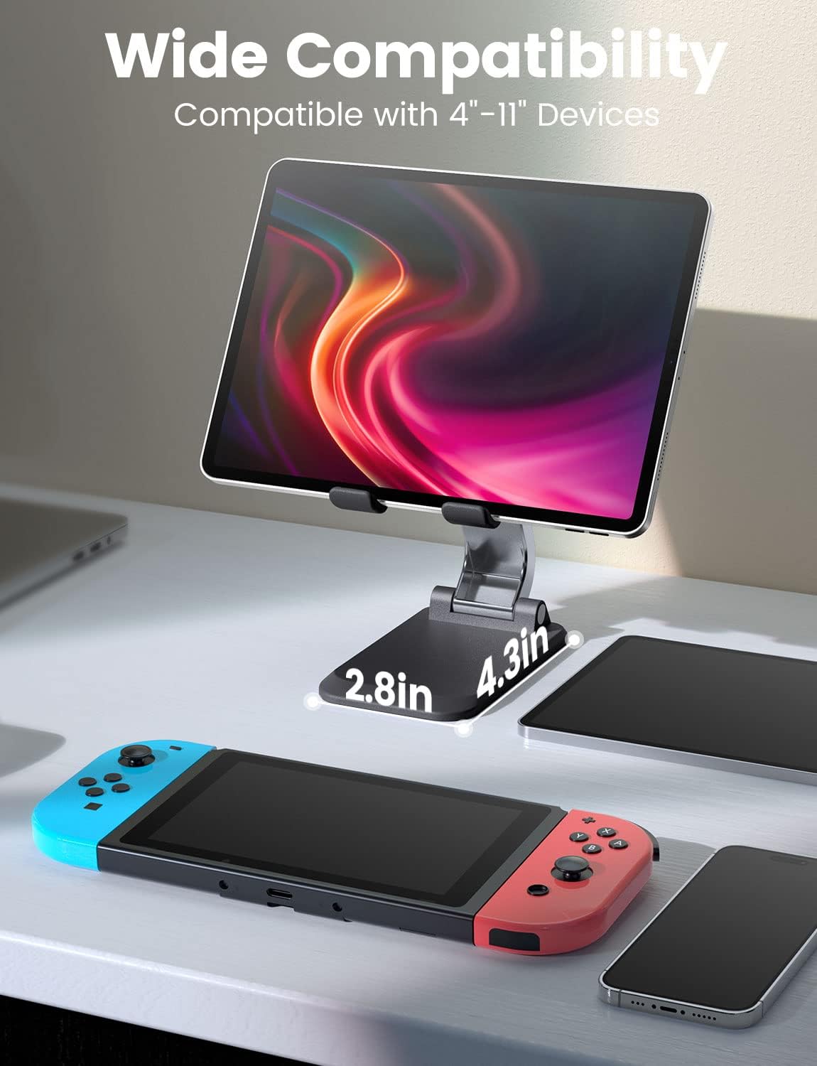 eSamcore Adjustable Phone Stand for Desk - Sturdy Desktop Phone Holder for iPhone & Smartphones - Perfect for Office, Home, and Video Calls