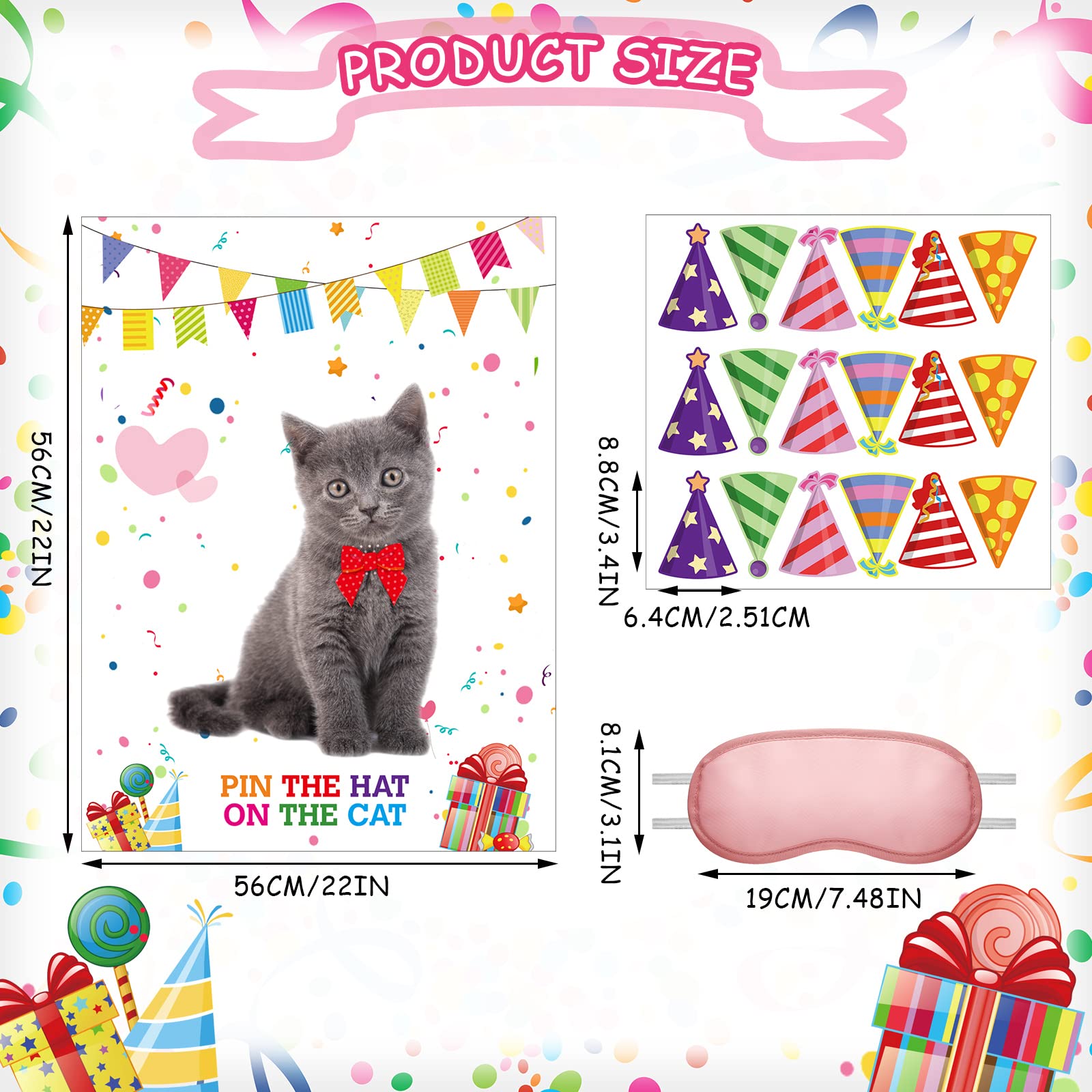 38-Piece Pin The Hat on The Cat Party Game Set - Fun Cat-Themed Birthday Party Supplies for Kids with Blindfolds & Stickers - Perfect for Birthday Parties, Family Game Nights & Classroom Activities