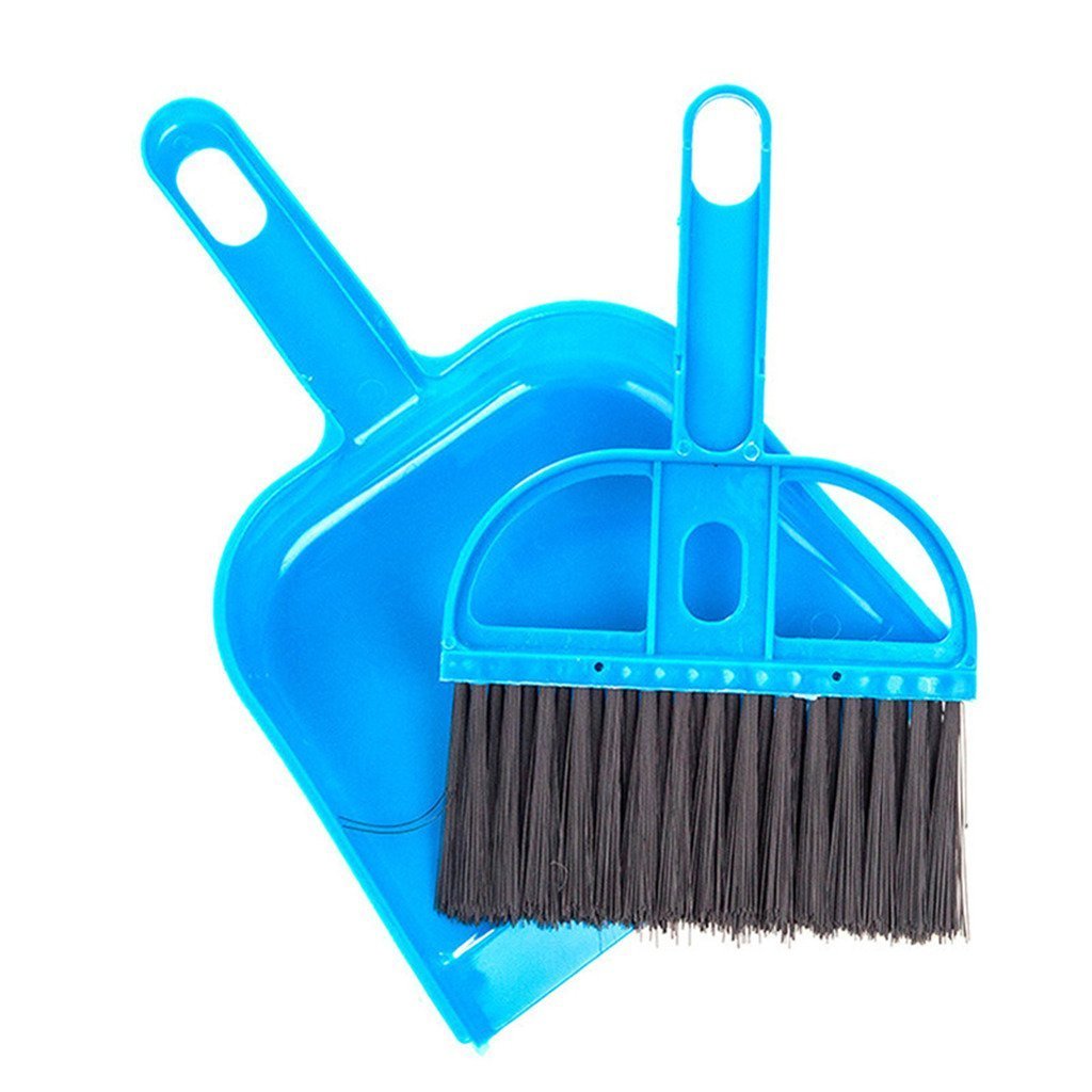 Pet Cage Cleaning Kit - Small Cat Litter Sweeper, Broom Brush & Dustpan Set for Pet Cages, Car & Keyboard Cleaning (Blue) - Perfect for Home, Office & Travel Pet Care