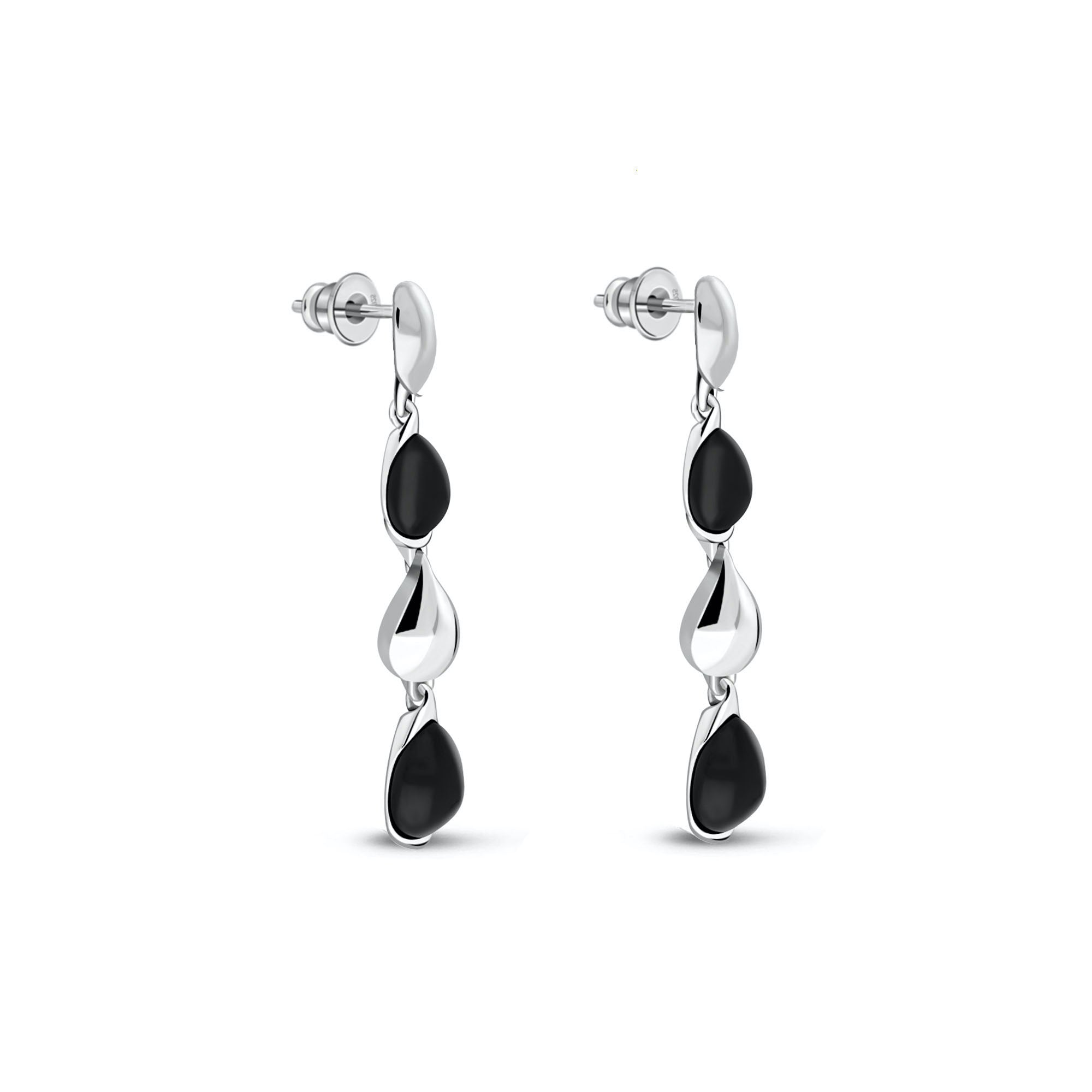 Sterling Silver Whitby Jet Three Pear Drop Earrings – Elegant Dangling Jewelry for Women, Perfect for Weddings, Parties & Evening Events