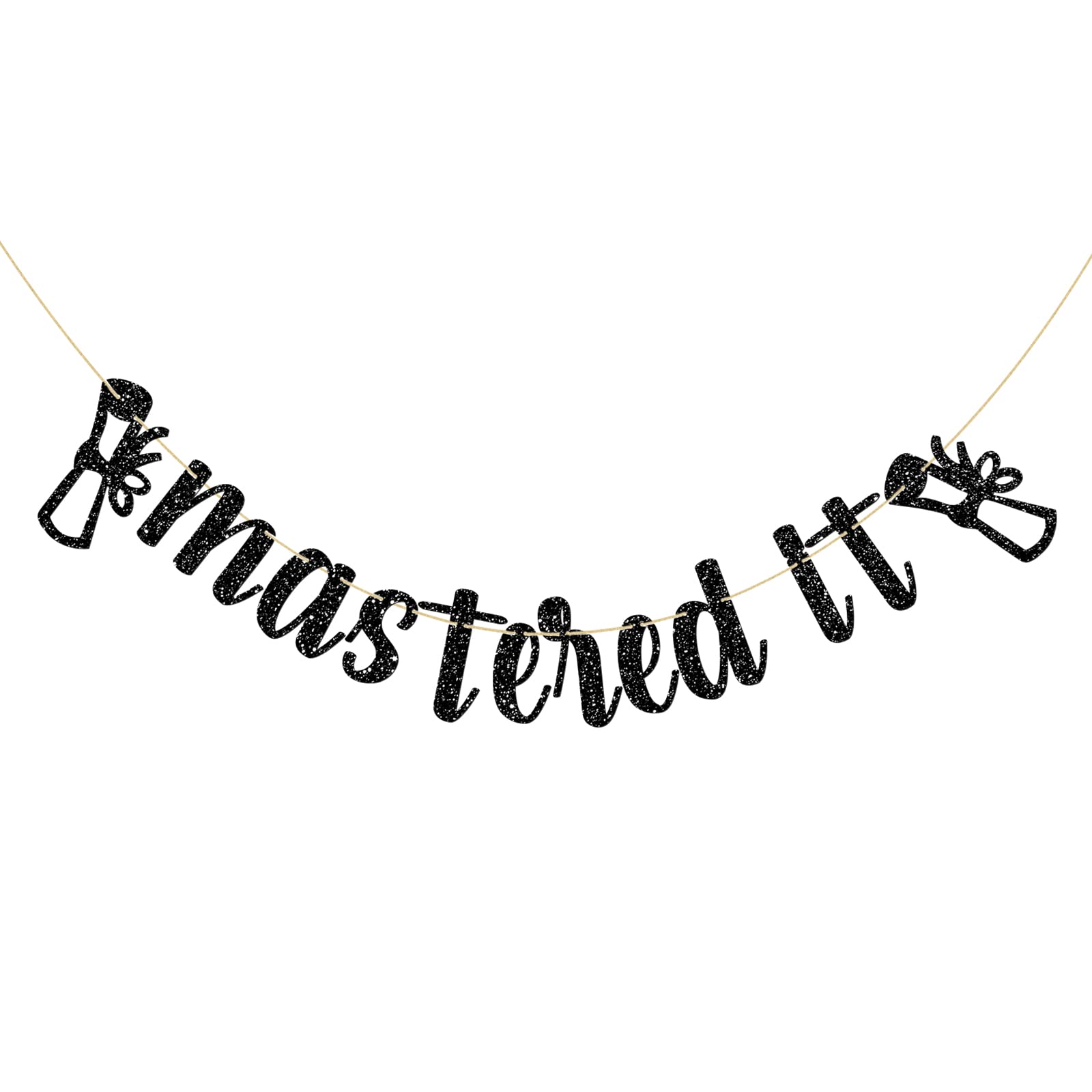 Mastered It Graduation Banner - Glittery Black College Graduation Party Decorations for Senior Grads | Perfect for Graduation Parties, Dorm Decor & Celebration Backdrops