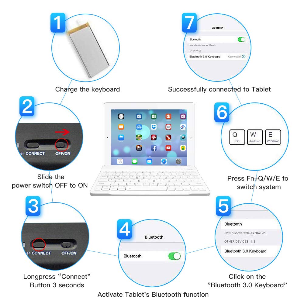 Ultra-Slim Wireless Bluetooth Keyboard for iPad 10.2/Pro/Air & Samsung Galaxy Tab A8/A7 Lite/S6 Lite/S8/S7 - Rechargeable Universal Keyboard Compatible with iOS Android Windows Devices (White) | Perfect for Office Work, Online Classes & Travel Use