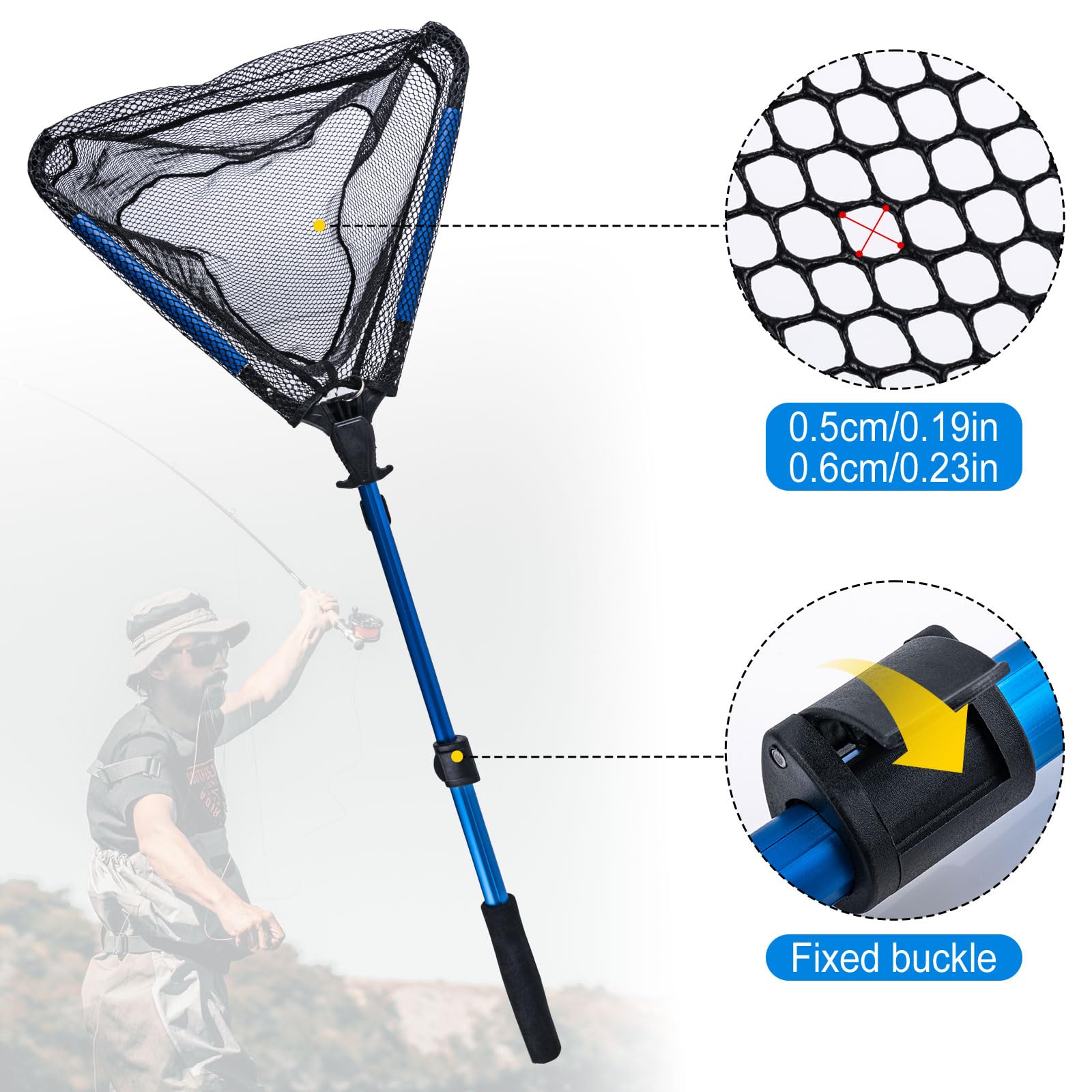 Goture Floating Fishing Net with Built-in Length Scale - Aluminum Telescoping Handle, Rubber Mesh, Foldable & Collapsible Design - Extendable Landing Net for Bass, Trout Fishing (Perfect for Kayak, Boat & Shore Fishing)