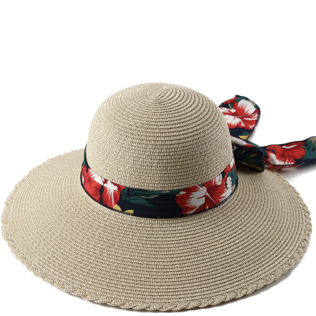 Stylish Round Tulip Beige Sun Hat for Women - Summer Beach Hat with Wide Brim for UV Protection - Perfect for Outdoor Activities, Vacations, and Garden Parties