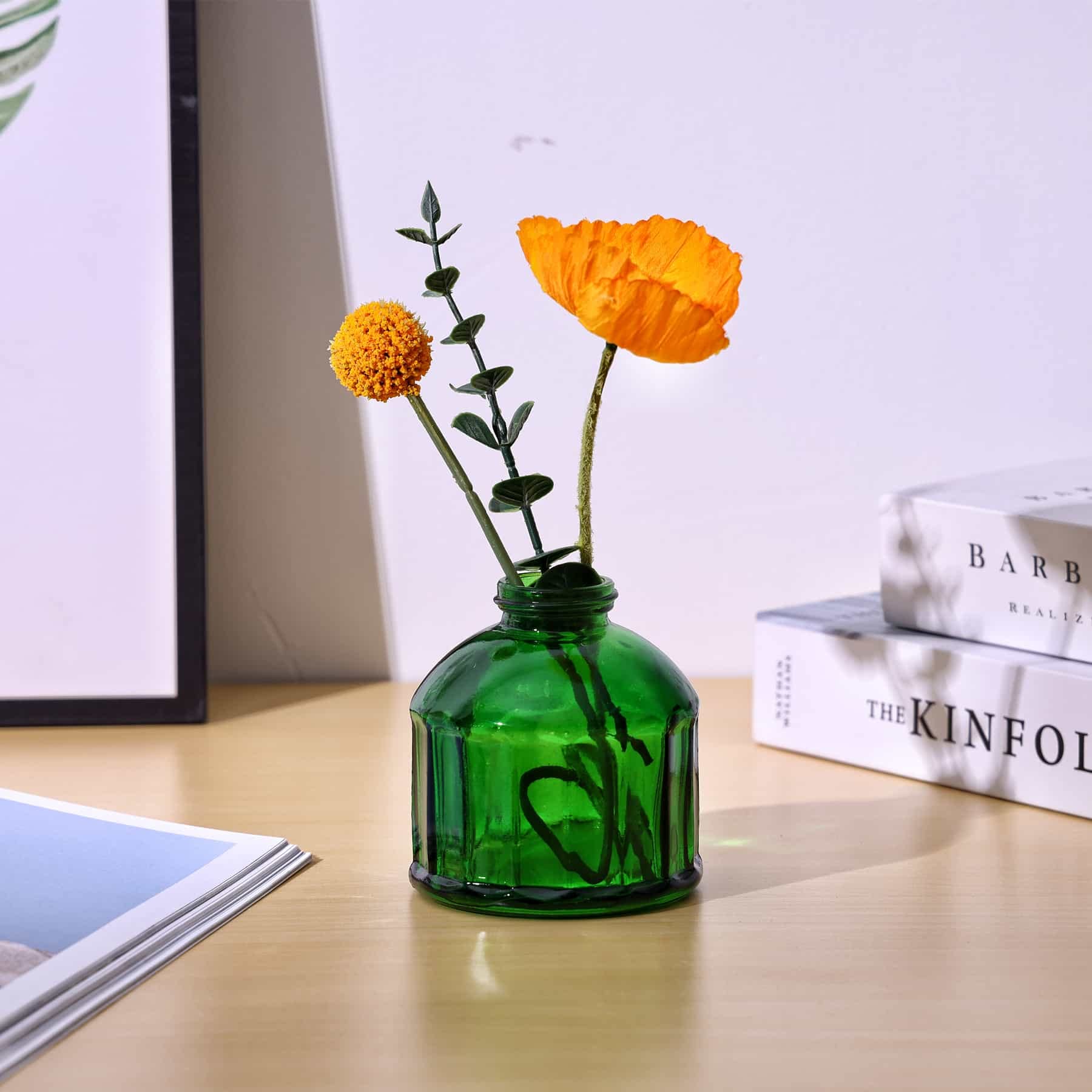 6-Piece Glass Bud Vase Set - Small Floral Arrangement Bottles for Home, Office & Wedding Decor - Rustic Centerpiece Vases for Living Room, Dining Table & Events (Green) - Perfect for DIY Bouquets, Table Settings & Gift Packaging