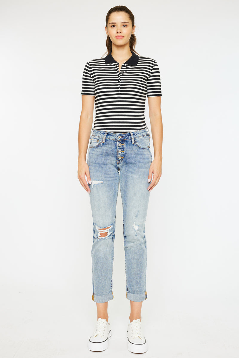 Clarie Mid Rise Boyfriend Jeans for Women - Comfortable Stretch Denim Pants | Casual Everyday Wear & Weekend Outfits