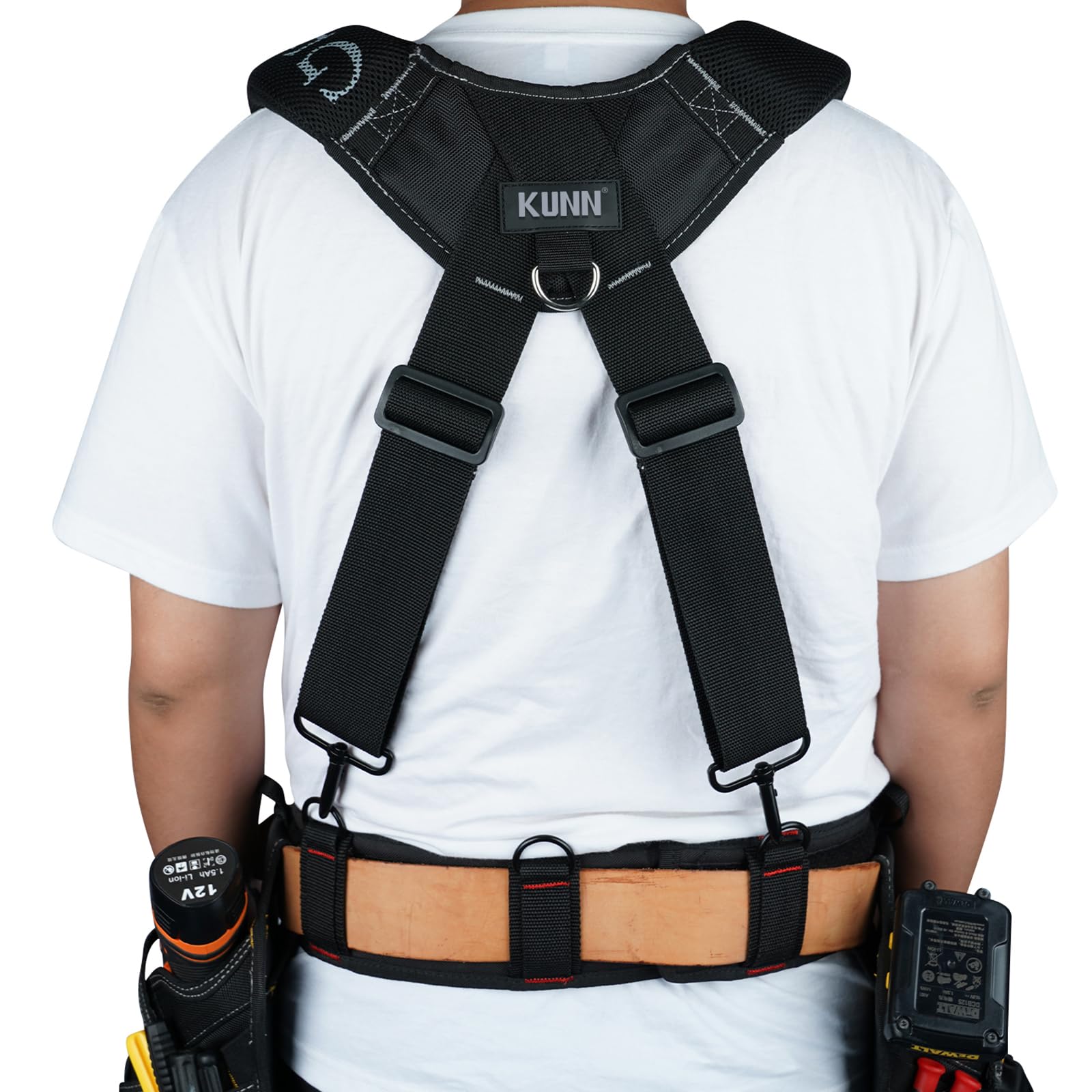 KUNN Padded Construction Tool Belt Suspenders with Gel Shoulder Strap & Detachable Phone Holder - 4 Tool Loops for Comfortable Workwear (Ideal for Carpenters, Electricians & Construction Workers)