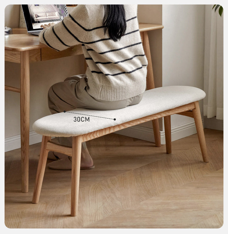 Solid Oak Wood Bench with Soft Cushion - Durable & Comfortable Seating for Living Room, Bedroom, or Entryway