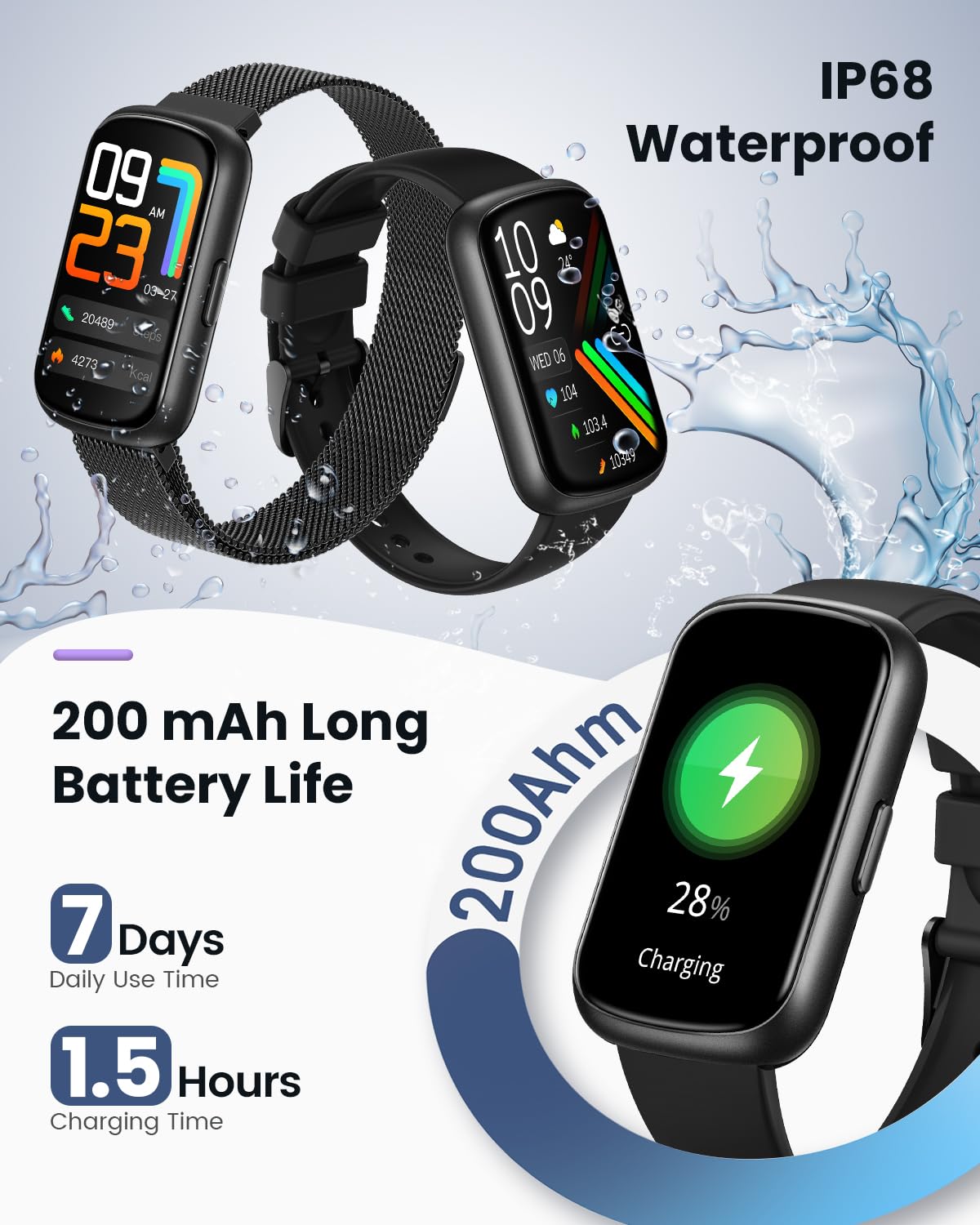 Smart Fitness Tracker Watch for Women & Men - 24/7 Heart Rate Monitor, Blood Oxygen & Sleep Tracker, Waterproof Activity Tracker with Calorie & Distance Pedometer, Compatible with Android & iPhone - Perfect for Workouts, Running & Daily Health Monitoring