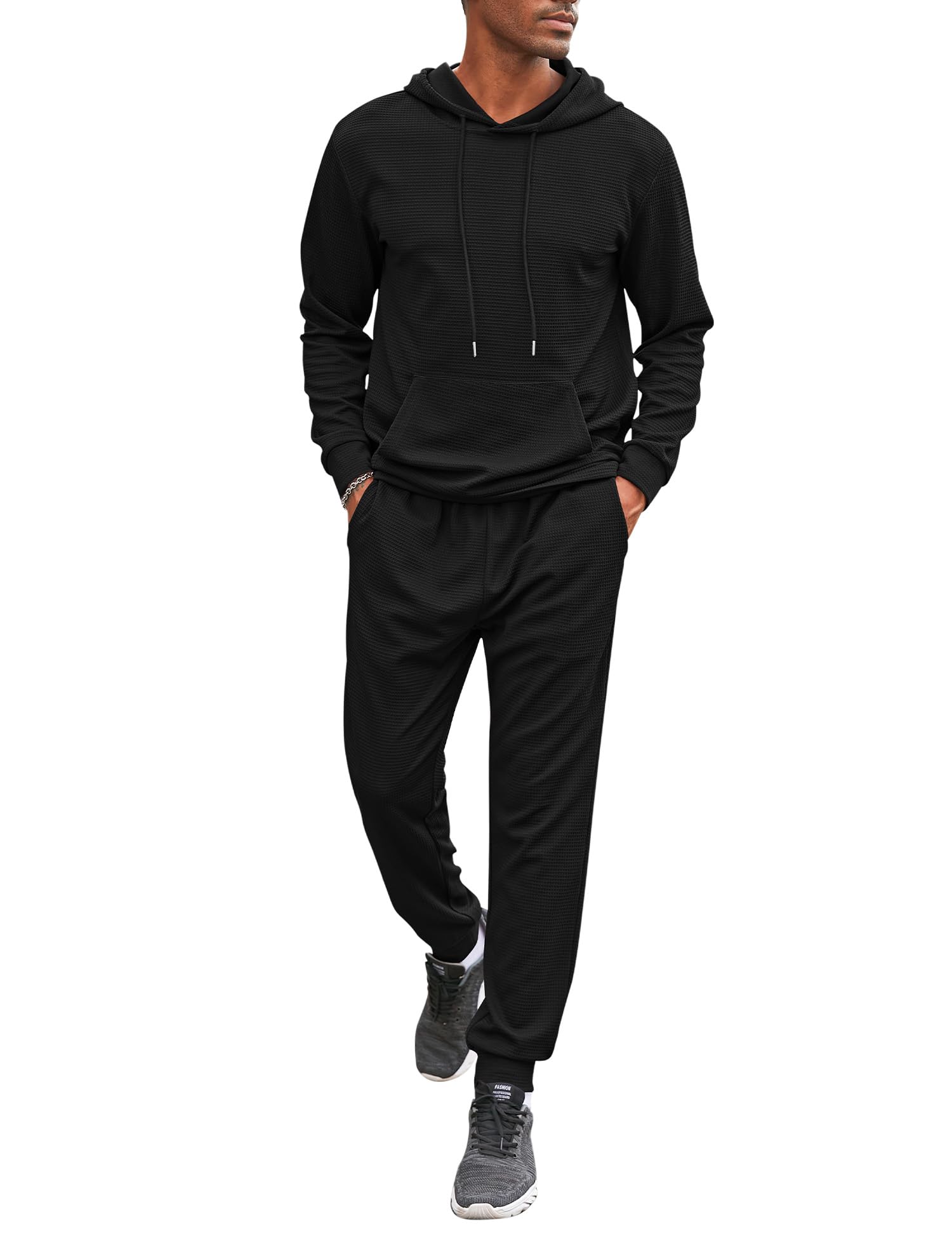 LecGee Men's 2-Piece Tracksuit Set - Hoodie & Jogger Sweatsuit for Running, Gym, and Casual Wear | Soft Waffle Fabric for Comfort & Style | Perfect for Workouts, Lounging & Outdoor Activities