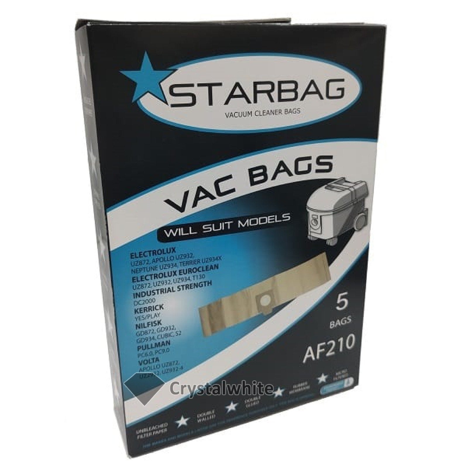 StarBag AF210 Vacuum Cleaner Bags - Compatible with [Brand/Model] - 10 Pack HEPA Filtration Dust Bags for Powerful Suction - Ideal for Home, Office & Pet Hair Cleaning