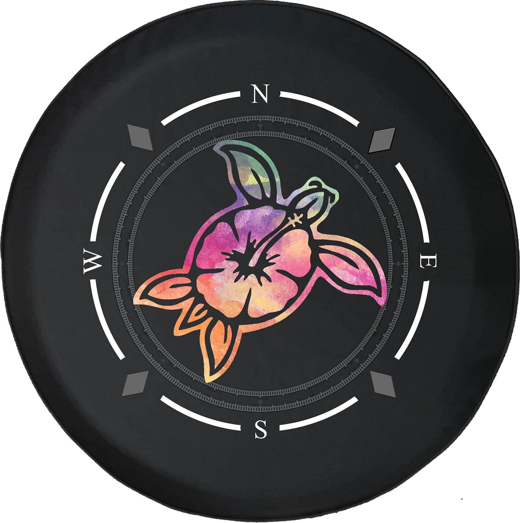 American Unlimited Spare Tire Cover with Compass & Watercolor Floral Sea Turtle Design - Universal Fit for SUV, Trailer, RV & Most Vehicles - Perfect for Outdoor Adventures, Road Trips & Camping