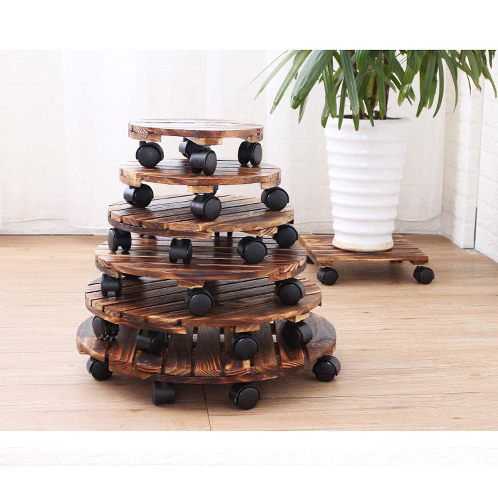Round Pine Wooden Planter Caddy with 4 Lockable Wheels - 18 Inch Plant Stand for Indoor & Outdoor Use - Heavy Duty Flower Pot Mover for Garden, Patio, Balcony and Home Decor