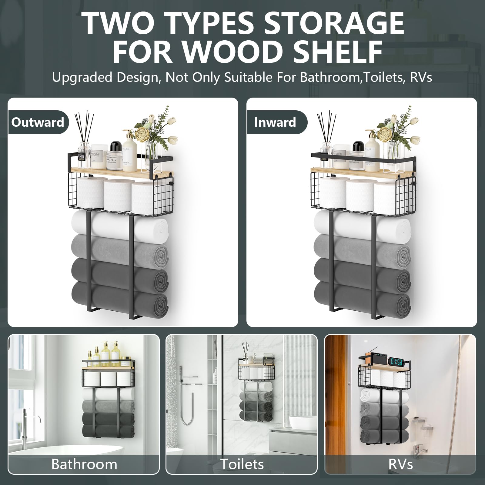 Sturdy Metal Towel Rack with Storage Basket - Wall Mounted Bathroom Organizer for Rolled Towels & Small Spaces | Perfect for Compact Bathrooms, Laundry Rooms & Spa Areas