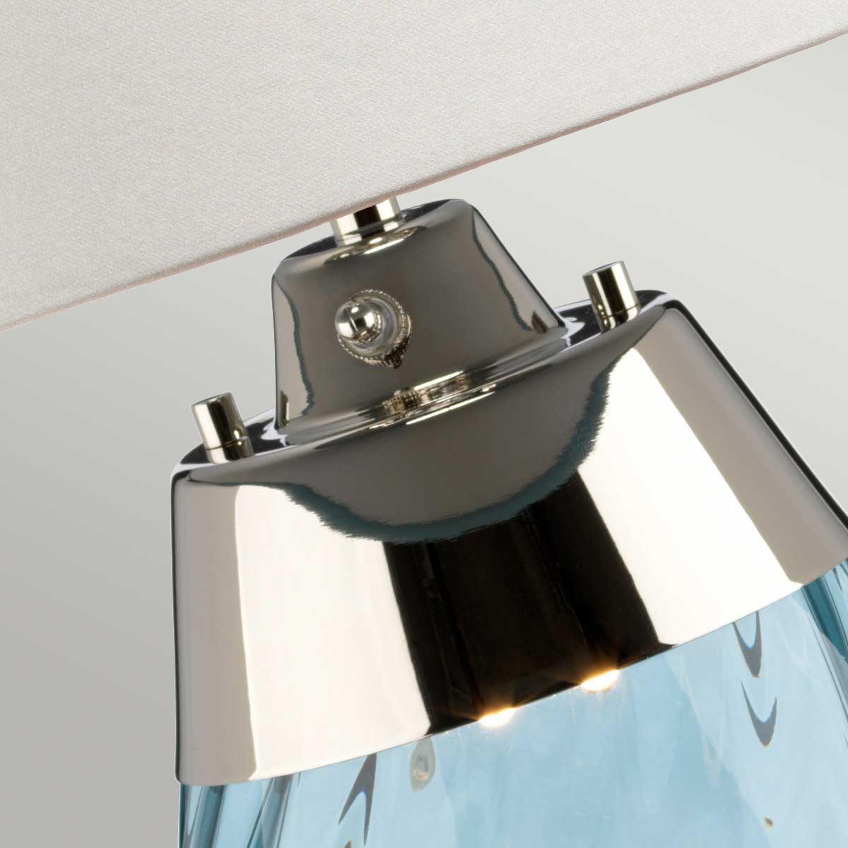 Lena 2-Light Small Blue Glass Table Lamp with Off-White Shade - Perfect for Bedroom Nightstand, Living Room End Table, or Office Desk Lighting