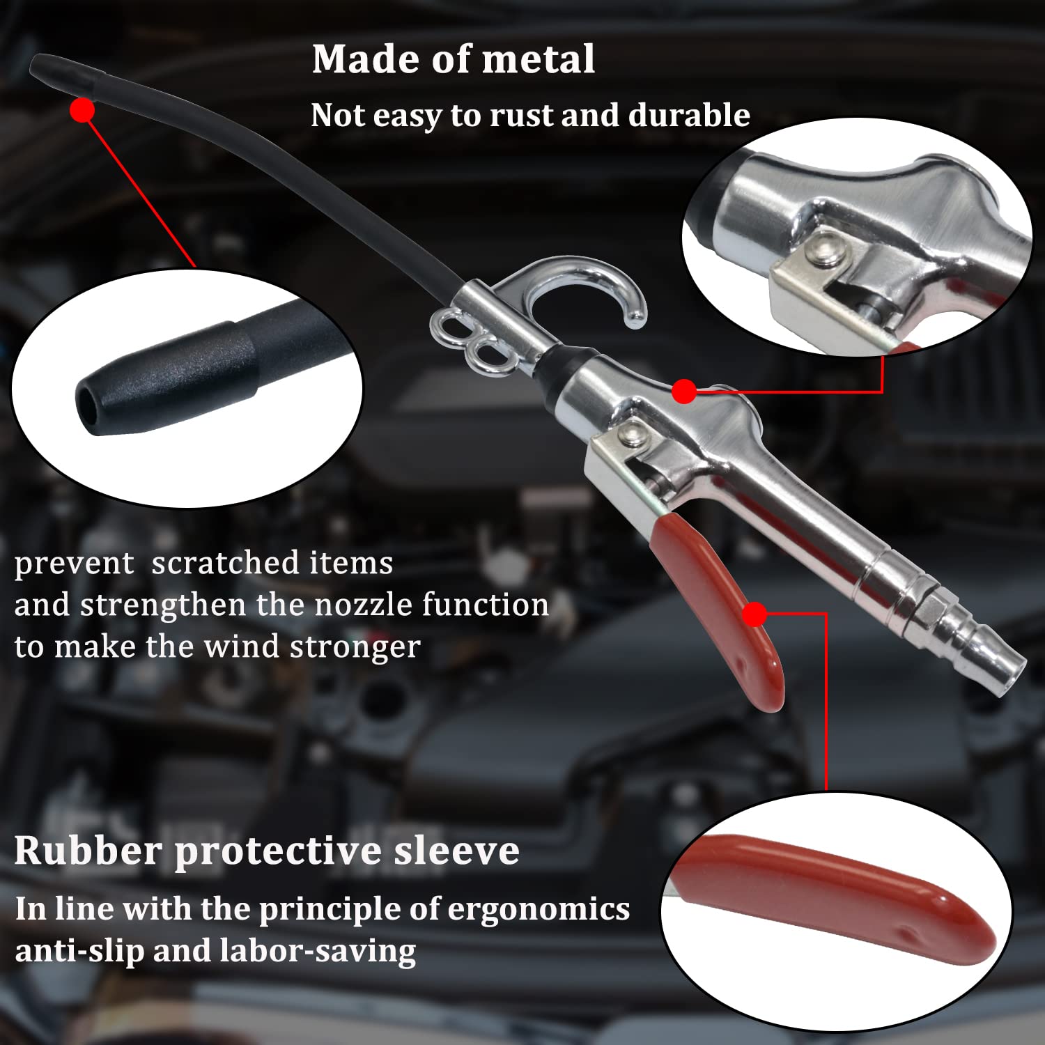 CheeMuii 9m Red Truck Dust Air Blow Gun Kit - Heavy Duty Cleaning Tool with Long Nozzle & Hose for Automotive, Workshop & Industrial Use
