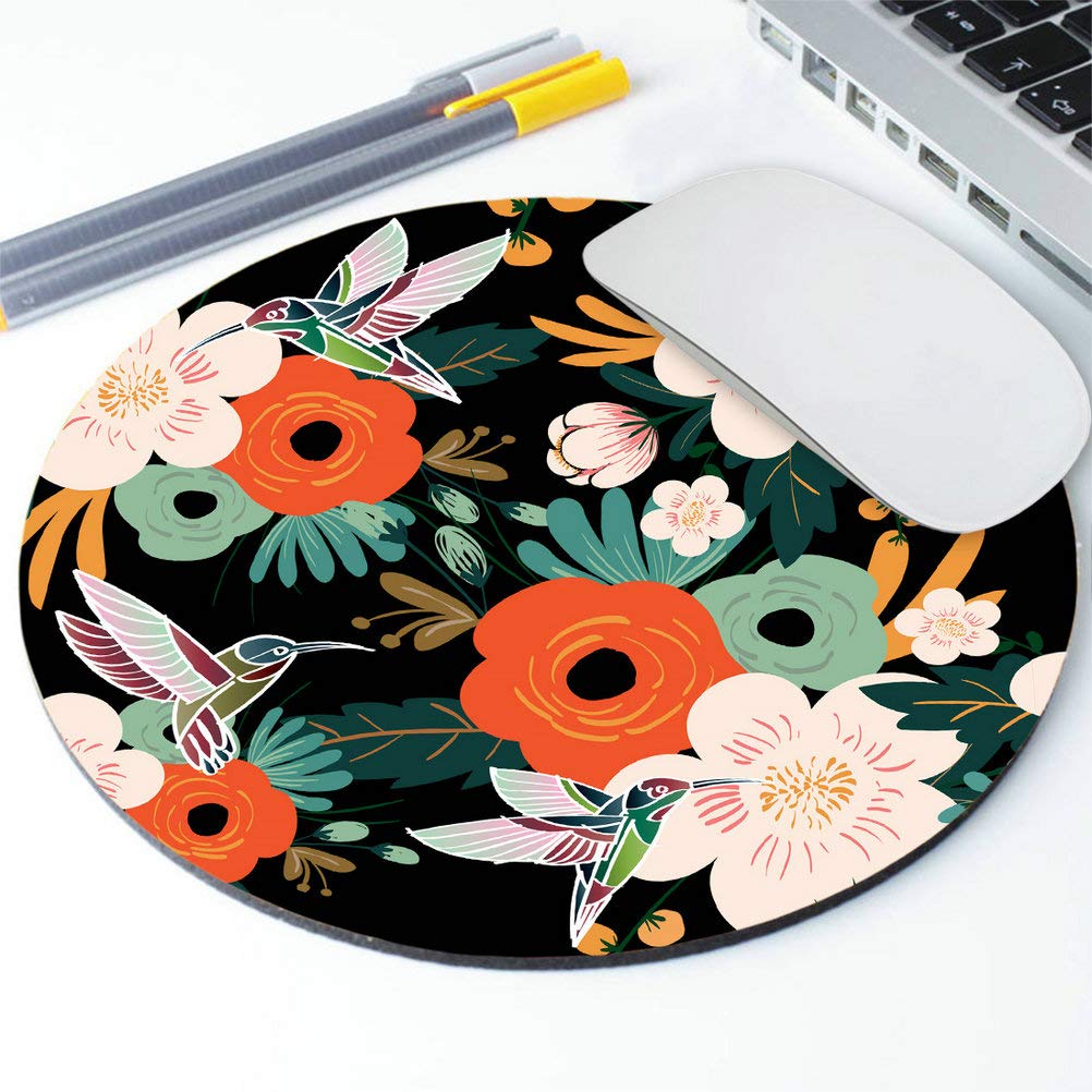 Custom Flower & Hummingbird Gaming Mouse Pad - Non-Slip Rubber Round Mousepad for PC, Laptop, Office & Gaming - Perfect for Work, Gaming & Home Computer Setup