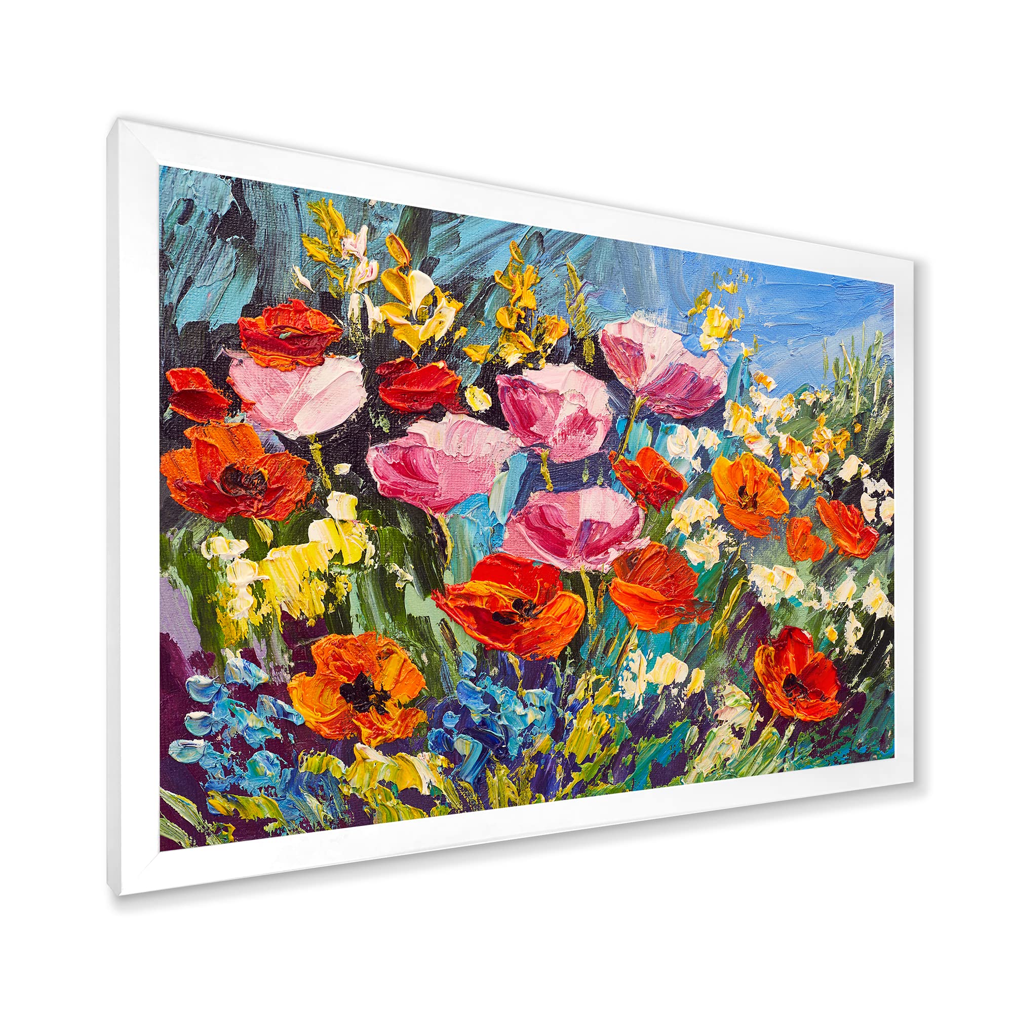Vibrant Spring Wildflowers Framed Wall Art - Handmade Traditional Floral Painting for Living Room, Bedroom & Office Decor