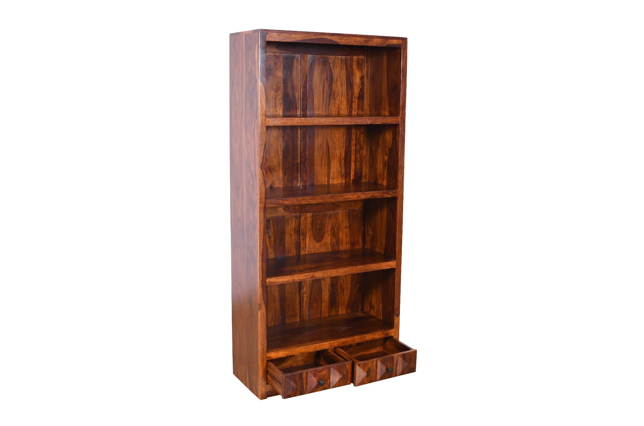 Premium Diamond Indian Sheesham Solid Wood Bookshelf - 90x40x195cm Rustic Home Office Storage - Perfect for Living Room, Study & Library Organization