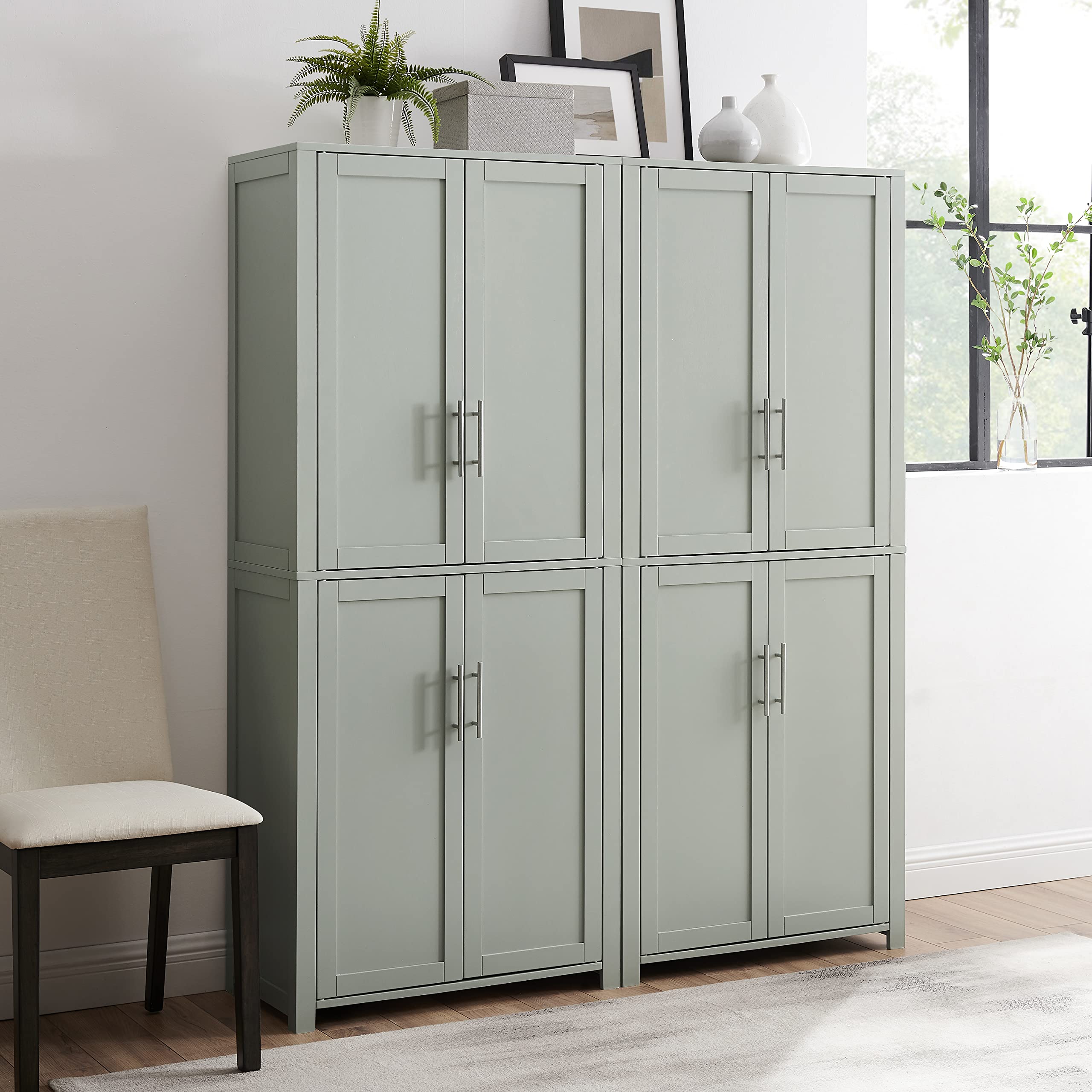 Crosley Furniture Savannah 2-Piece Pantry Storage Cabinet Set with Adjustable Shelves - Gray Kitchen Organizer for Pantry, Dining Room & Laundry Room Storage Solutions | Perfect for Small Space Organization & Home Decluttering