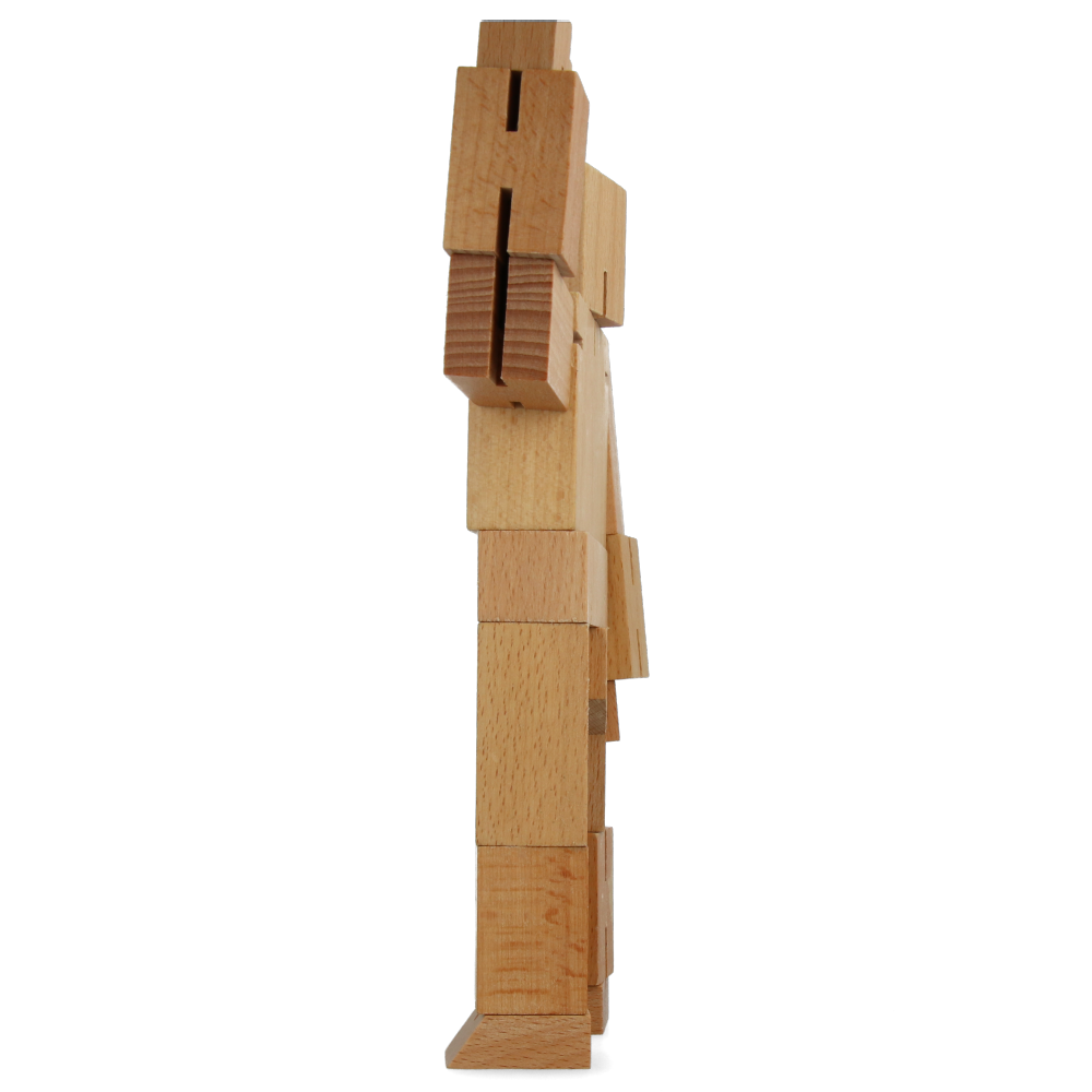 Cubebot Medium Natural Wooden Puzzle Toy - Fun & Educational Brain Teaser for Kids & Adults - Perfect for Home, Office, and Travel Entertainment