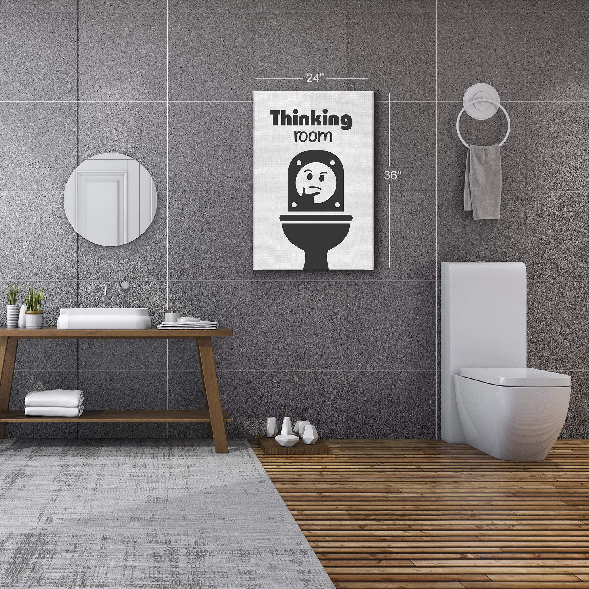 Funny Bathroom Wall Art - Smile Art Design Thinking Room Quote Canvas Print - Ready to Hang Bathroom Decor (17x11) - Perfect for Home, Office & Restroom Decoration - Made in USA