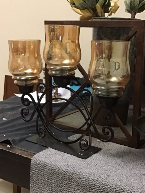 Elegant Brown Metal & Glass Candle Holder - Vintage Home Decor for Dining Table, Wedding Centerpiece, and Romantic Ambiance Lighting