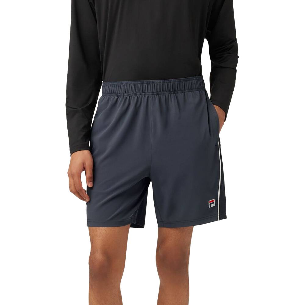 Fila Men's Piped Stretch Woven Shorts - Comfortable Athletic Casual Shorts for Men (Ebony/White) | Perfect for Gym, Running, Workout & Summer Outdoor Activities