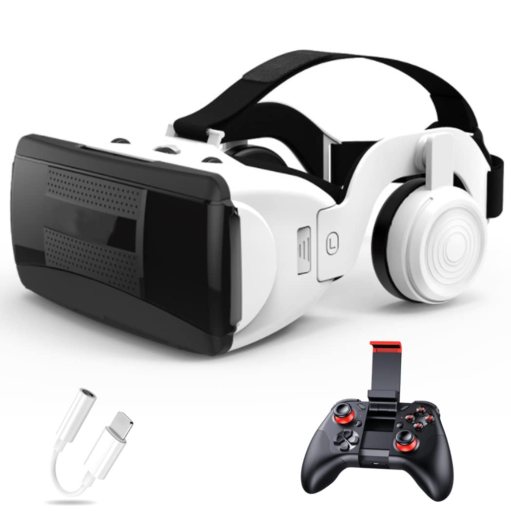 3D VR Headset with Bluetooth Controller - Virtual Reality Goggles for iPhone 13 Pro Max/13 Pro/13/12/11, Samsung Galaxy S21, Huawei & Xiaomi - Perfect for Gaming, Movies & Immersive Experiences