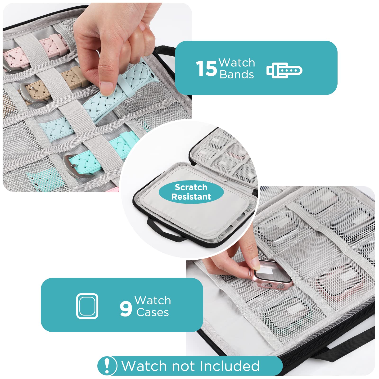 Premium Watch Band Organizer Case - Compatible with Apple Watch, Holds 24 Straps, Durable Storage Bag for Watch Accessories - Perfect for Travel, Home & Office Organization