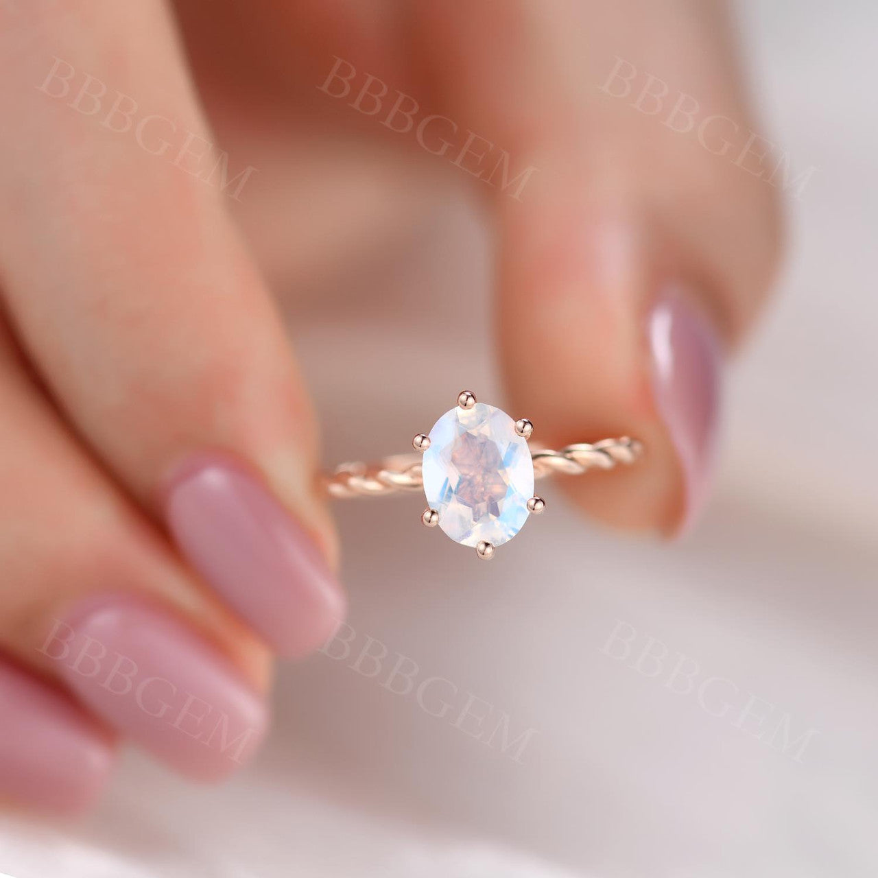 14K Rose Gold 1 Carat Moonstone June Birthstone Solitaire Ring With Twisted Rope Band - Elegant Jewelry for Women, Perfect Gift for Birthday, Anniversary & Special Occasions