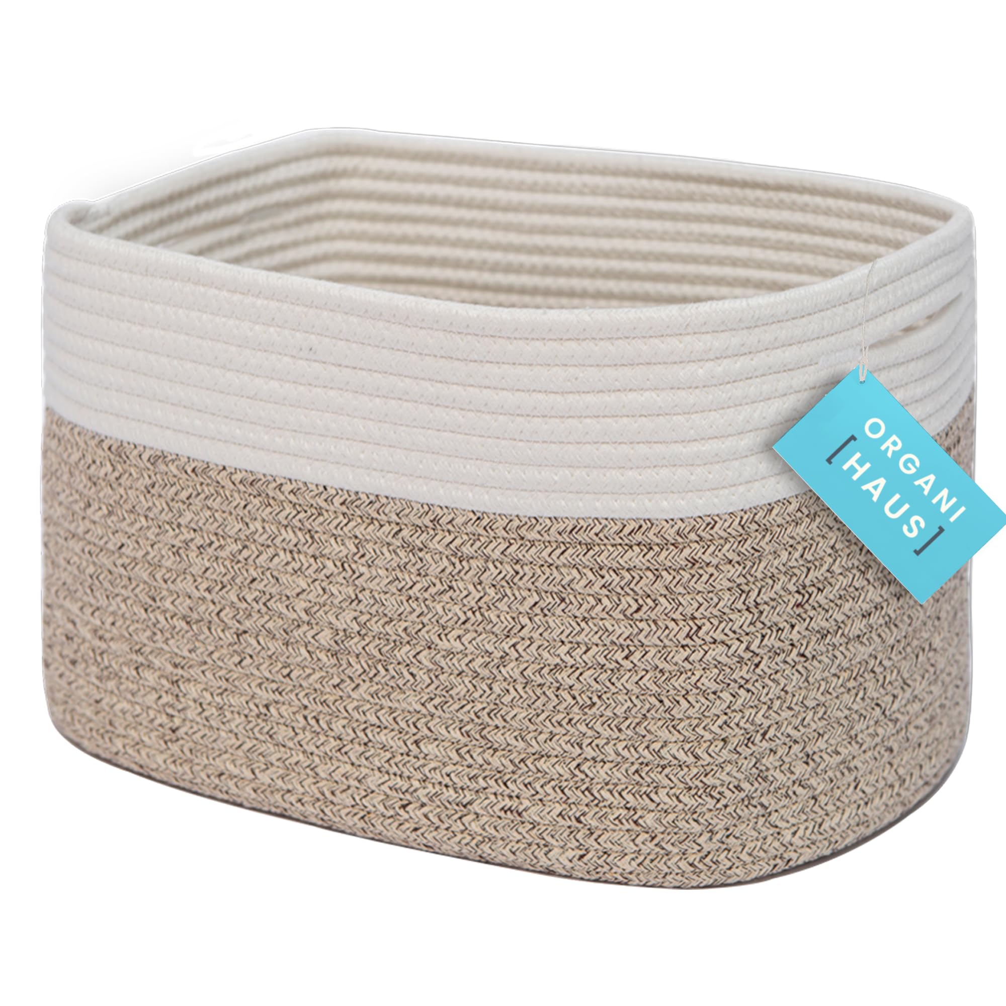 OrganiHaus Woven Cotton Rope Storage Basket - Nursery, Bathroom & Home Decor - Multi-Purpose Organizer for Toys, Towels, Books & More - Natural Brown Handwoven Basket for Stylish Storage Solutions