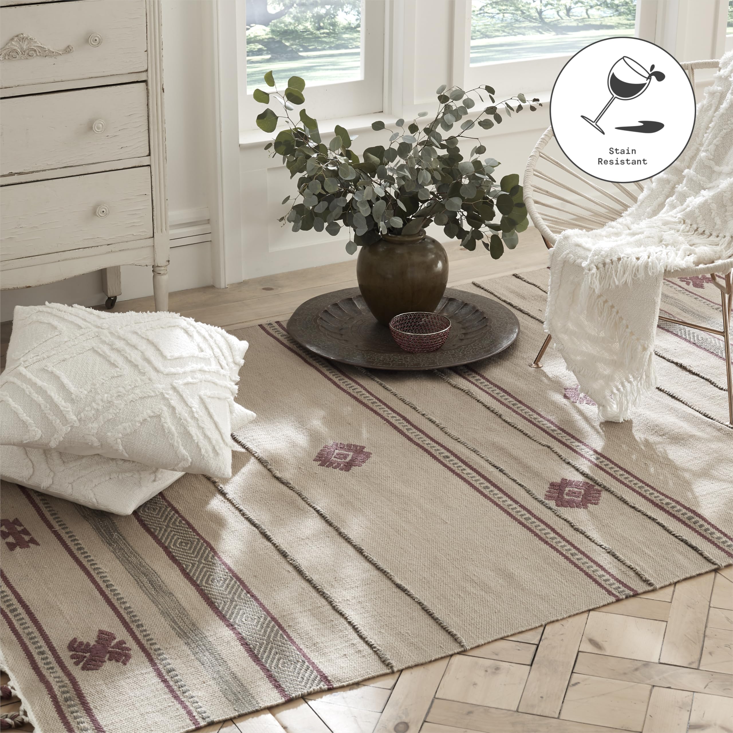 Fab Habitat Machine Washable Area Rug - Hand Woven, Stain & Pet Friendly - Premium Recycled Polyester Yarn - Aztec Design - 8x10 ft Multi-Color Rug for Bedroom, Living Room & Dining Room - Perfect for High Traffic Areas & Pet Owners