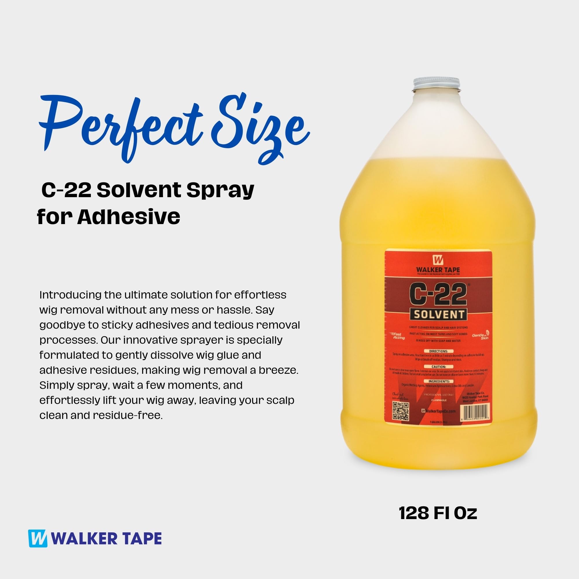 C-22 Solvent Spray for Adhesive & Tape Removal - 128 Fl Oz Hair Extension & Wig Glue Remover - Citrus Scent, BPA Free - Perfect for Salon, Home & Professional Hair Styling