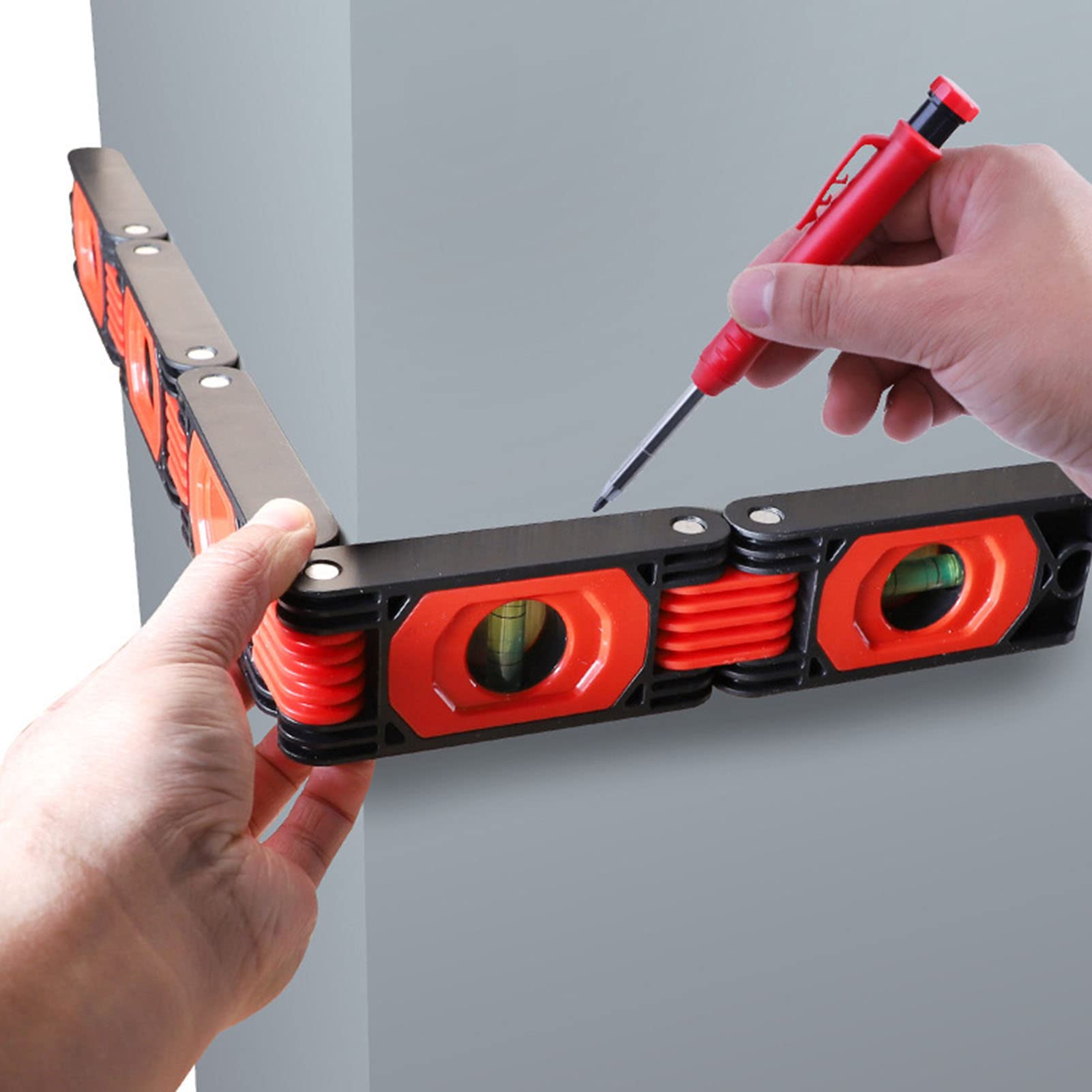 Foldable Level with 4 Bubbles - High Accuracy Expandable Angle Measuring Tool with Magnet for DIY, Home Decoration & Furniture Installation | Perfect for Carpentry, Wall Mounting & Construction Projects