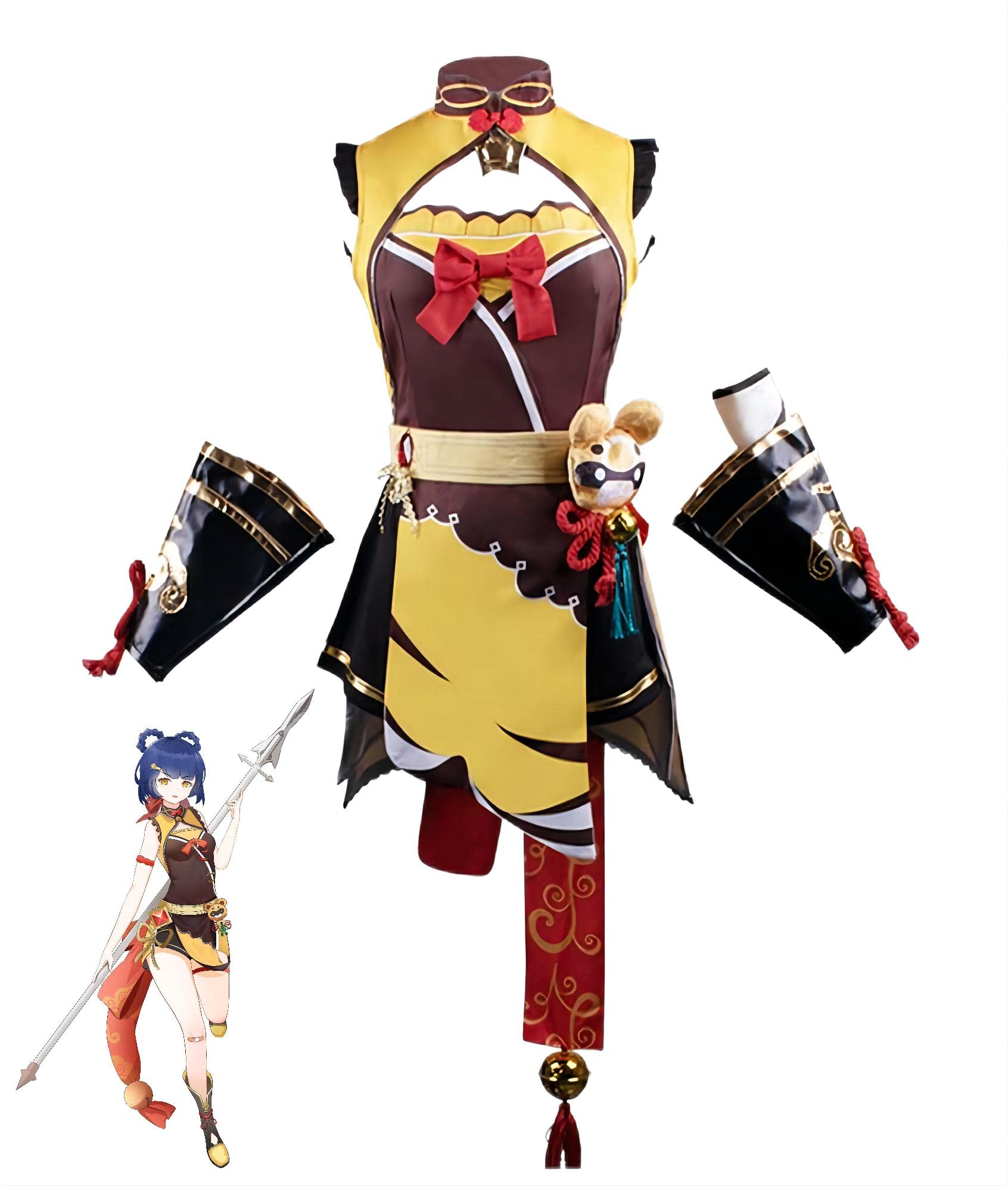 MonWel Genshin Impact Xiangling Cosplay Costume Outfit Set - Official Game Character Halloween Cosplay Dress for Anime Conventions & Themed Parties