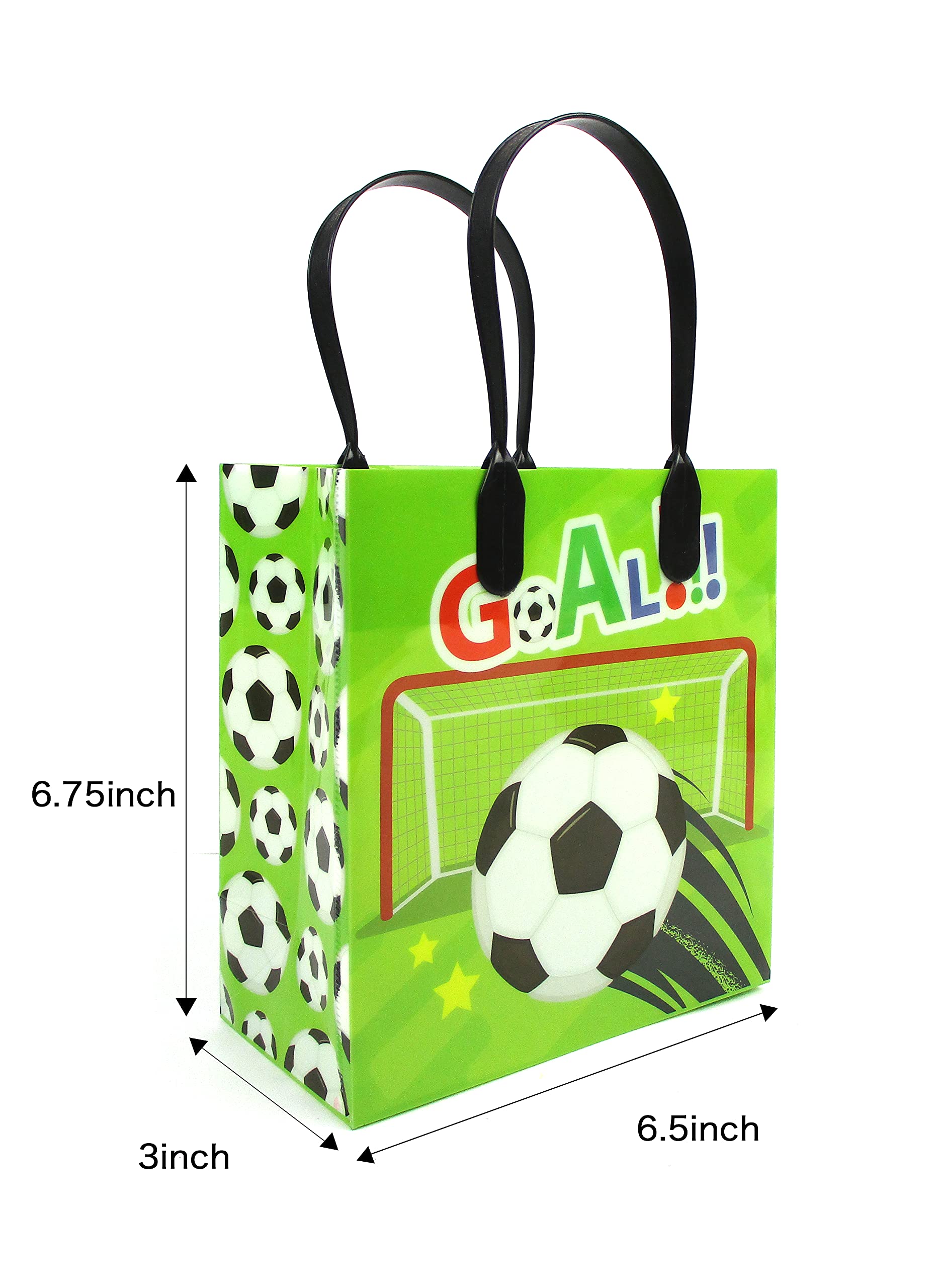 TINYMILLS Soccer Party Favor Bags with Handles - 12 Pack Football Themed Treat Bags for Birthday Parties, Snack Duty & Goodie Bags - Perfect for Kids' Sports Events, School Snacks & Game Day Treats
