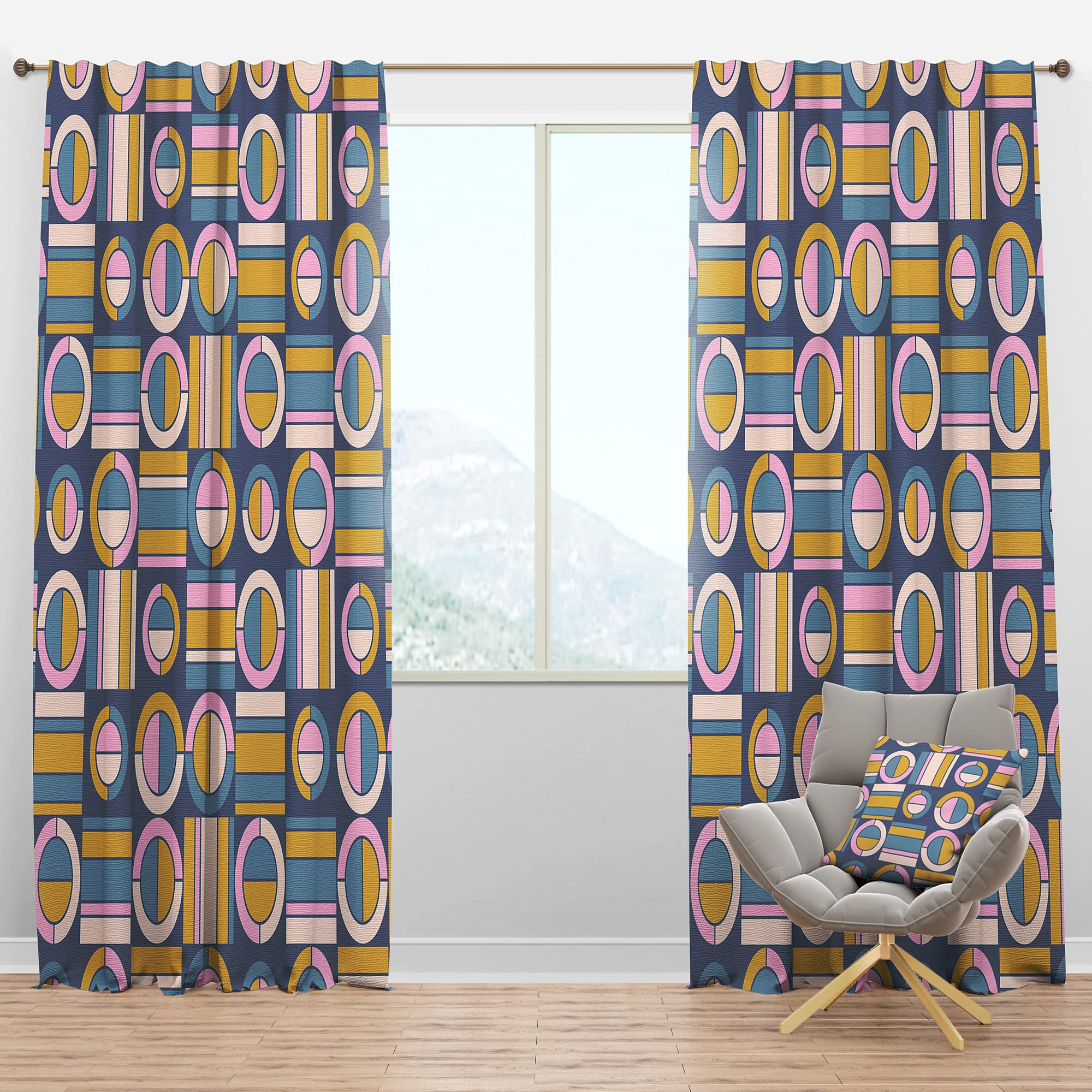 DesignQ Blackout Curtains - Retro Circular Pattern Thermal Insulated Window Drapes for Bedroom & Living Room (52x120, Single Panel) - Perfect for Home Theater, Nursery & Light-Sensitive Sleepers