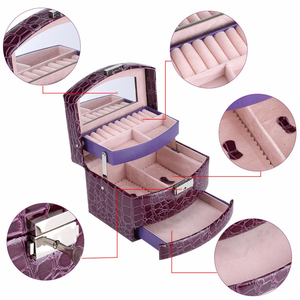 3 Layer Leather Jewelry Box & Makeup Organizer - Elegant Storage Case for Women's Cosmetics, Jewelry & Accessories | Perfect for Travel, Gifting & Home Organization