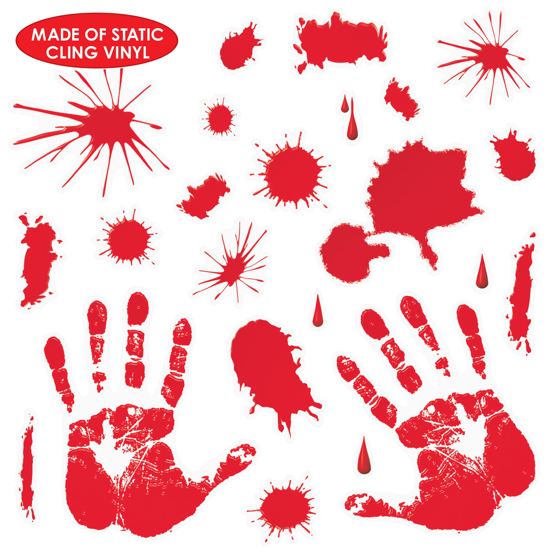 Beistle Bloody Handprint Window Clings - Halloween Decoration for Windows, Doors & Walls - Scary Red Hand Prints for Spooky Party Decor