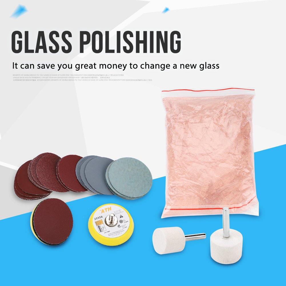 Premium Glass Polishing Pad Kit with Cerium Oxide Powder - Windshield & Glass Scratch Remover Set for Car, Home & Office Windows - Professional Glass Restoration Tools for Crystal Clear Results