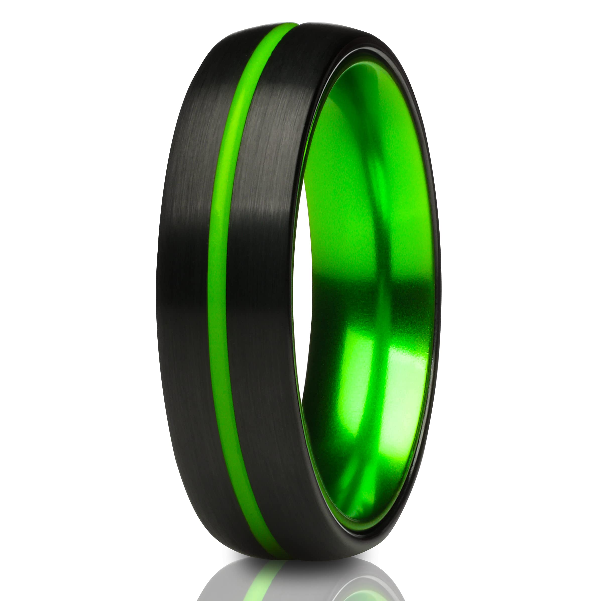 Green Tungsten Wedding Band for Men - 6mm Black Tungsten Carbide Ring - Durable & Unique Wedding Jewelry - Perfect for Anniversaries, Engagements & Everyday Wear