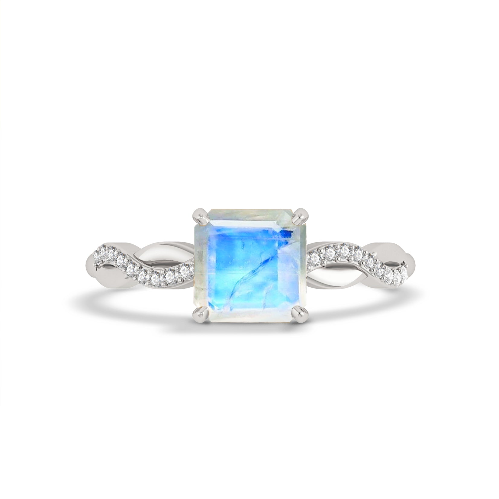 Natural Square Moonstone Crossover Ring for Women - Elegant Boho Jewelry for Everyday Wear, Gift Giving & Special Occasions